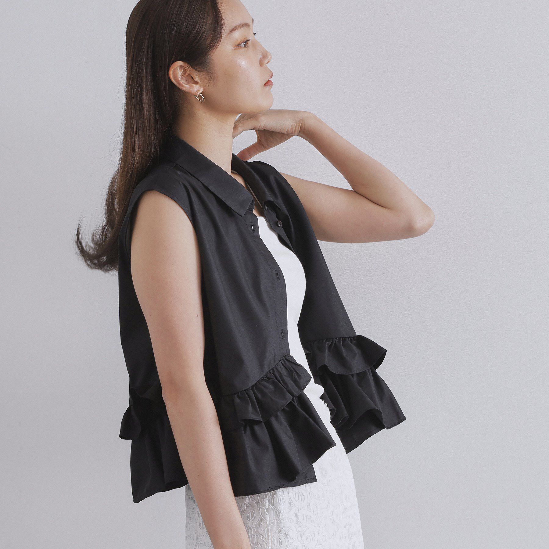 OPAQUE.CLIP「《Can Cam掲載》裾ラッフルフリルシャツ【洗濯機洗い可】」|シャツ・ブラウス|