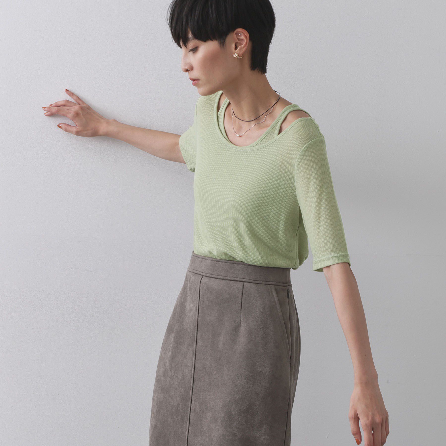 OPAQUE.CLIP「シアーリブレイヤードカットソー【洗濯機洗い可】」|Tシャツ・カットソー|