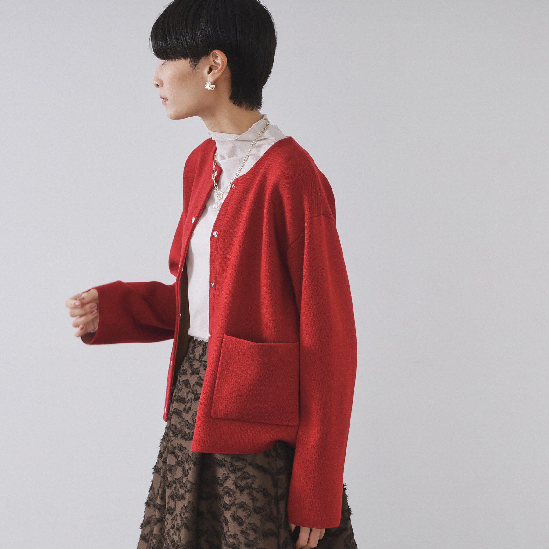 OPAQUE.CLIP「スナップボタン ダブルフェイス配色ニットカーディガン【洗濯機OK】」|カーディガン|