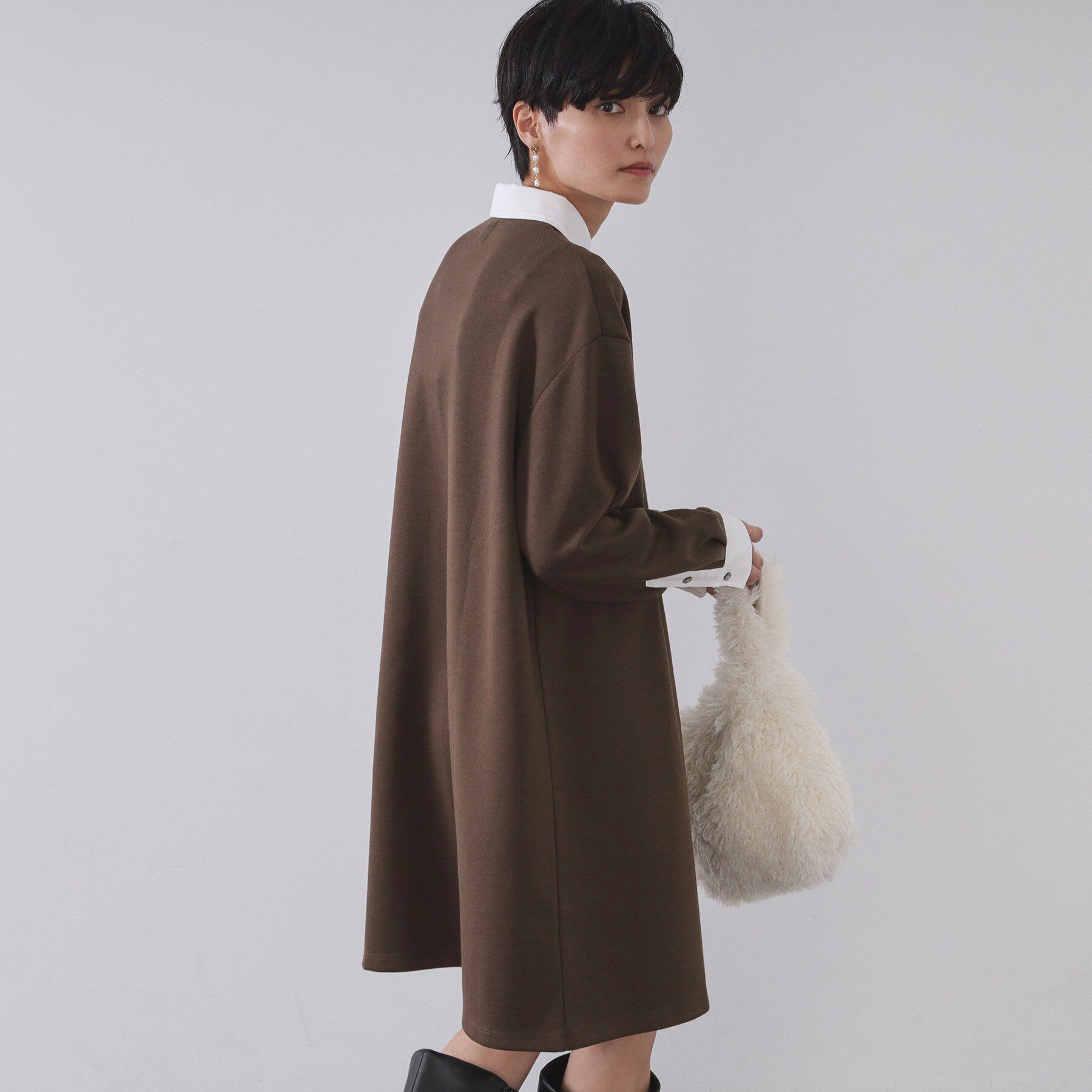 OPAQUE.CLIP「ポロ衿配色ミニワンピース【洗濯機OK】」|ワンピース|