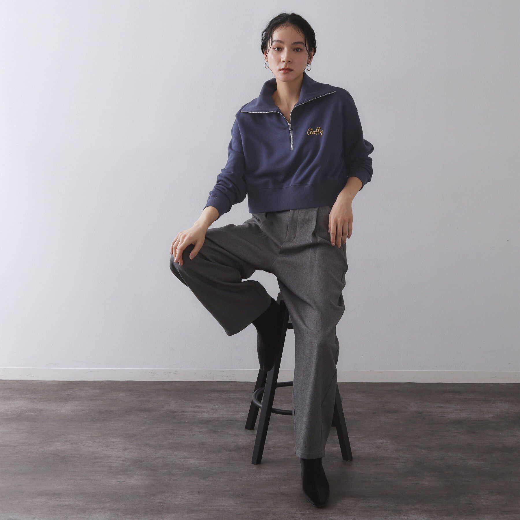 OPAQUE.CLIP「ロゴ刺繍ハーフジップトップス【洗濯機OK】」|Tシャツ・カットソー|