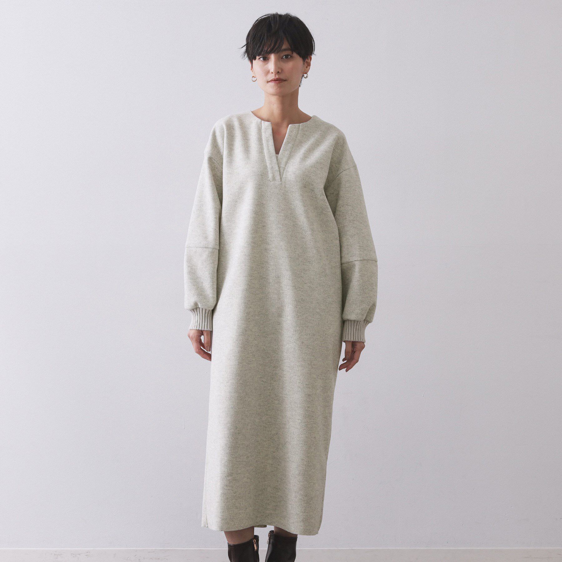 OPAQUE.CLIP「ストレッチメルトンキーネックワンピ【洗濯機OK】」|ワンピース|