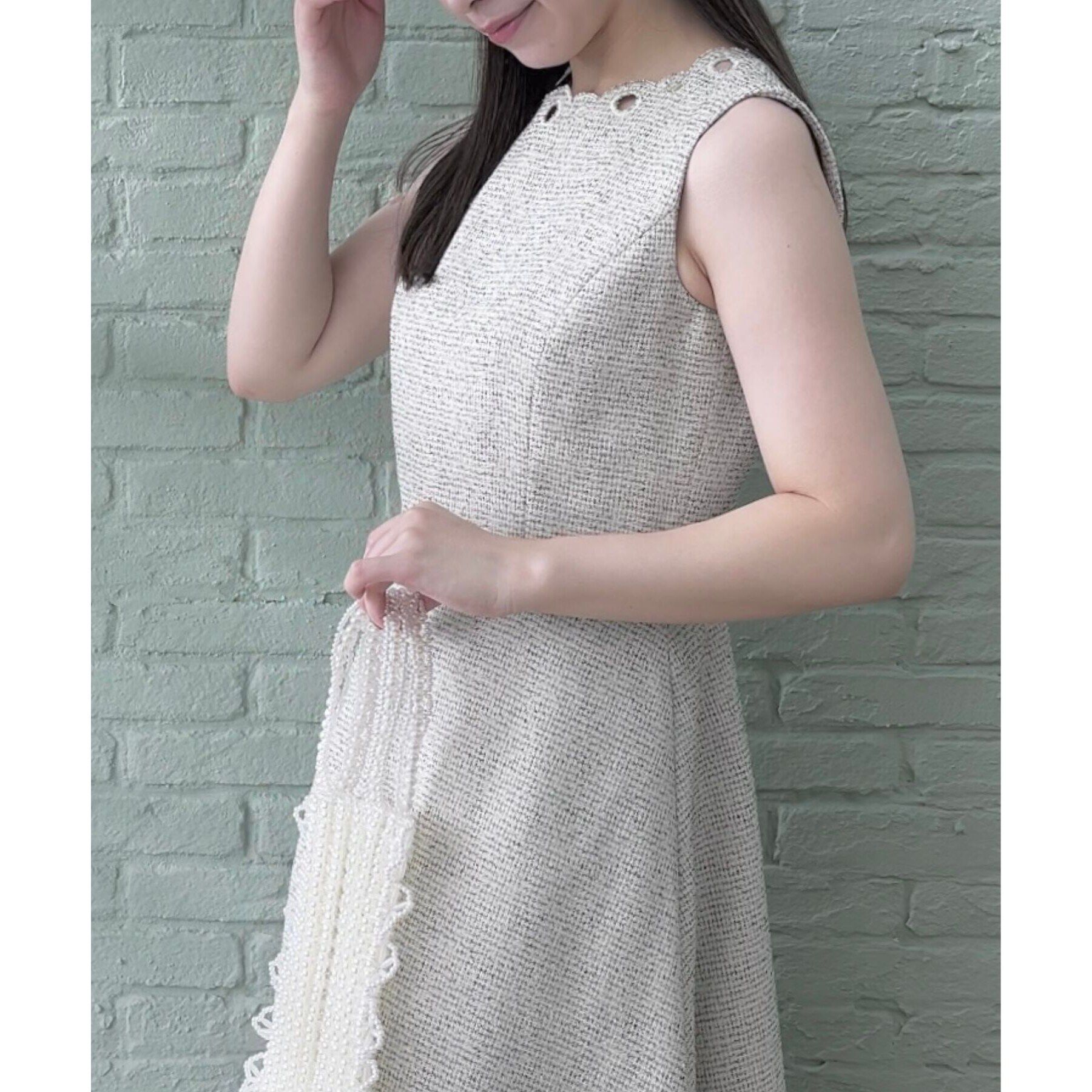 Couture broach「【美シルエット・上品ワンピ】エンブロネック ツイードワンピ」|ワンピース|