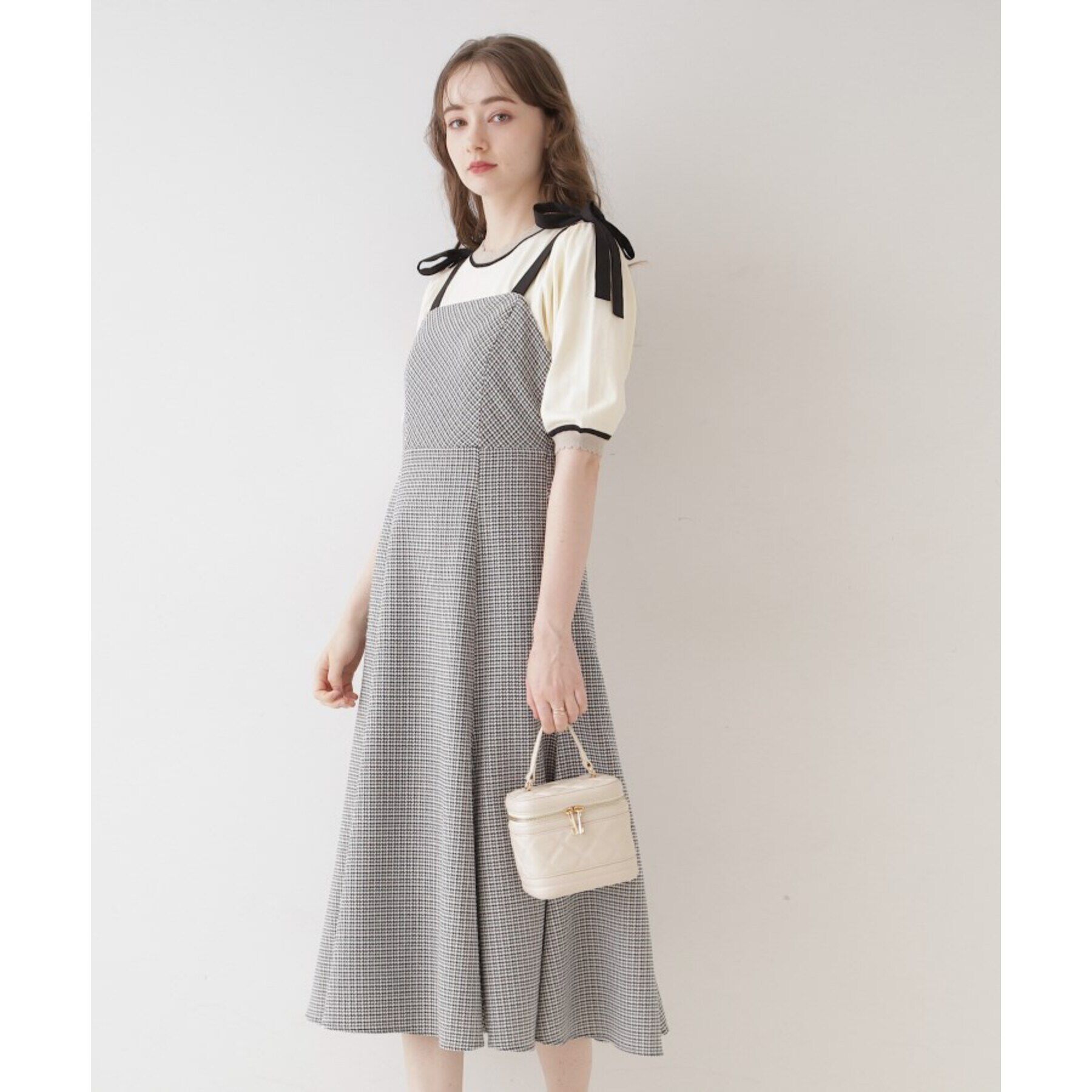 Couture broach「【着映えするワンピース】肩リボンチェックワンピース」|ワンピース|
