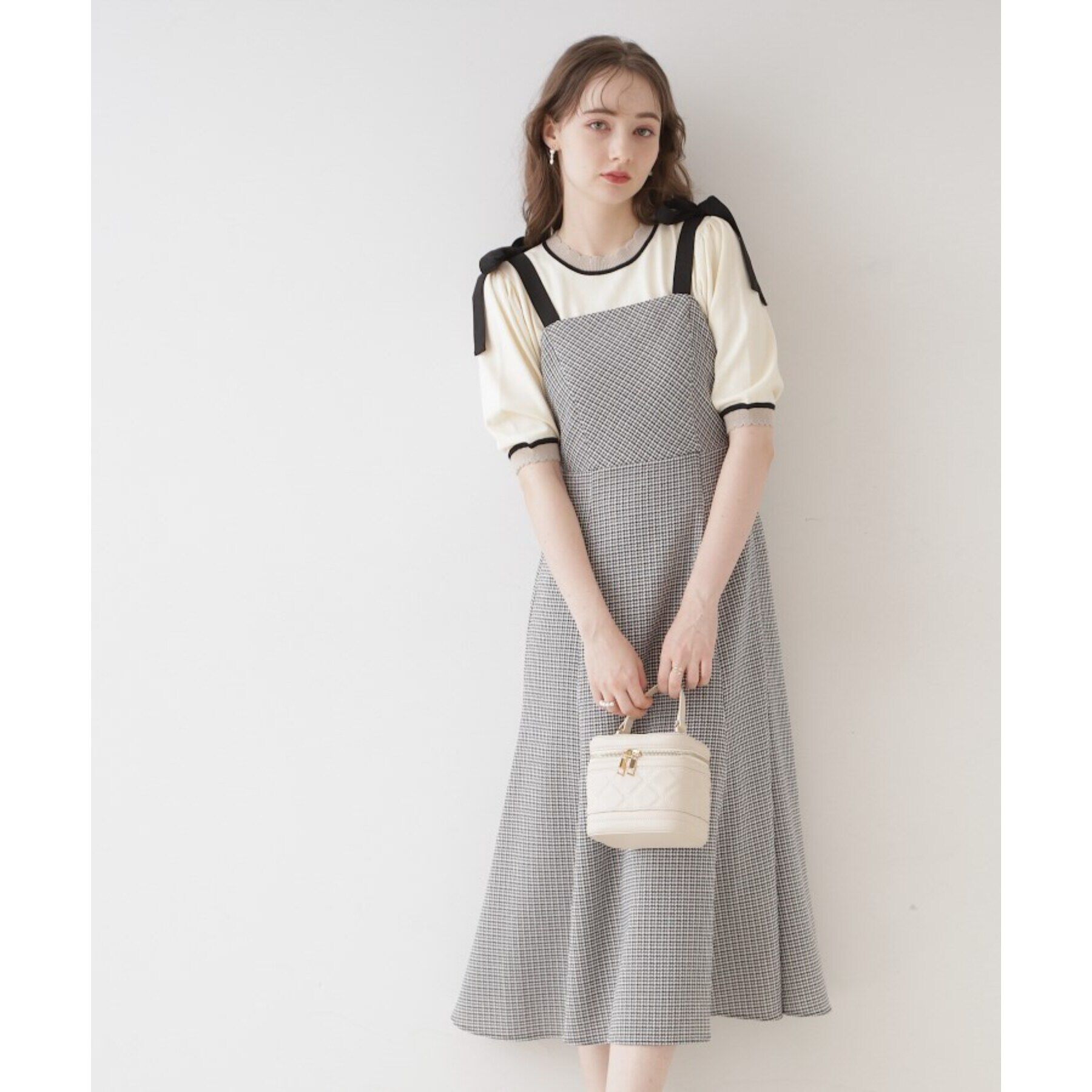 Couture broach「【着映えするワンピース】肩リボンチェックワンピース」|ワンピース|ﾌﾞﾗｯｸ(219)