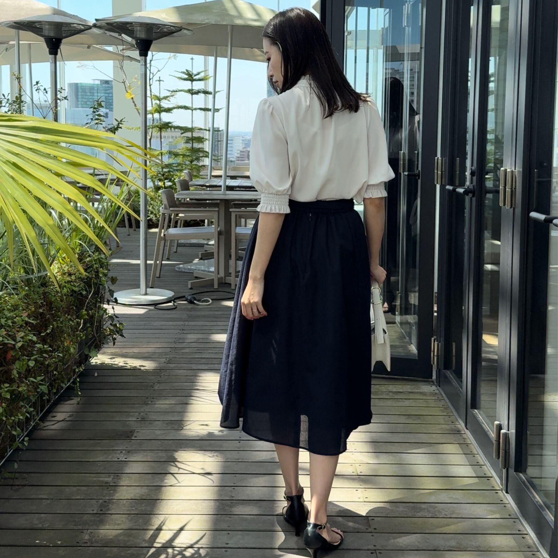 Couture broach「【5分袖・通勤】リボンタイ付きピコフリル5分袖ブラウス」|シャツ・ブラウス|