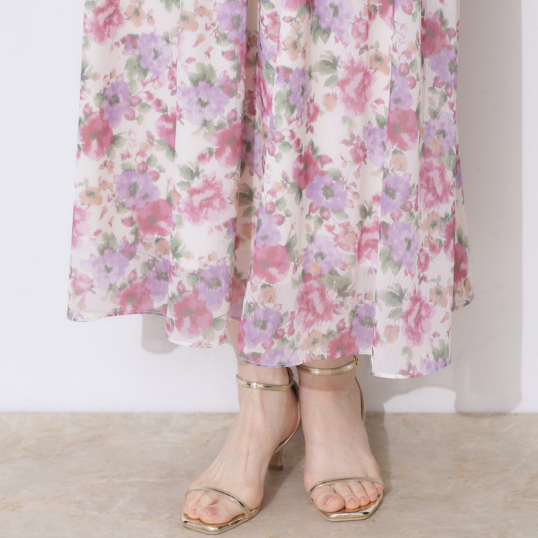 Couture broach「【華やか・ウエストゴム】かすれプリント楊柳スカート」|スカート|