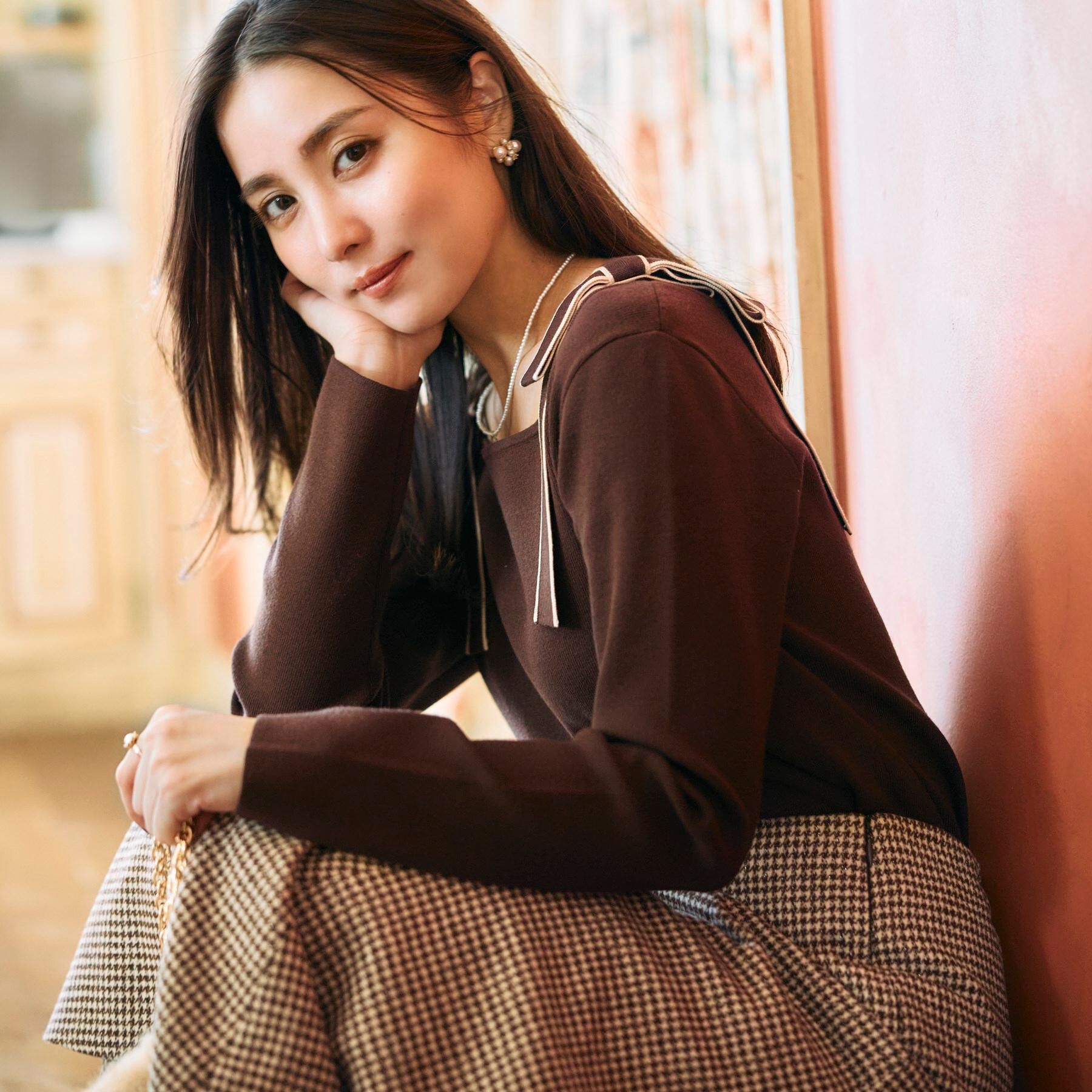 Couture broach「【着映え・フェミニン・高見え】配色リボン総針ニットトップス」|ニット・セーター|