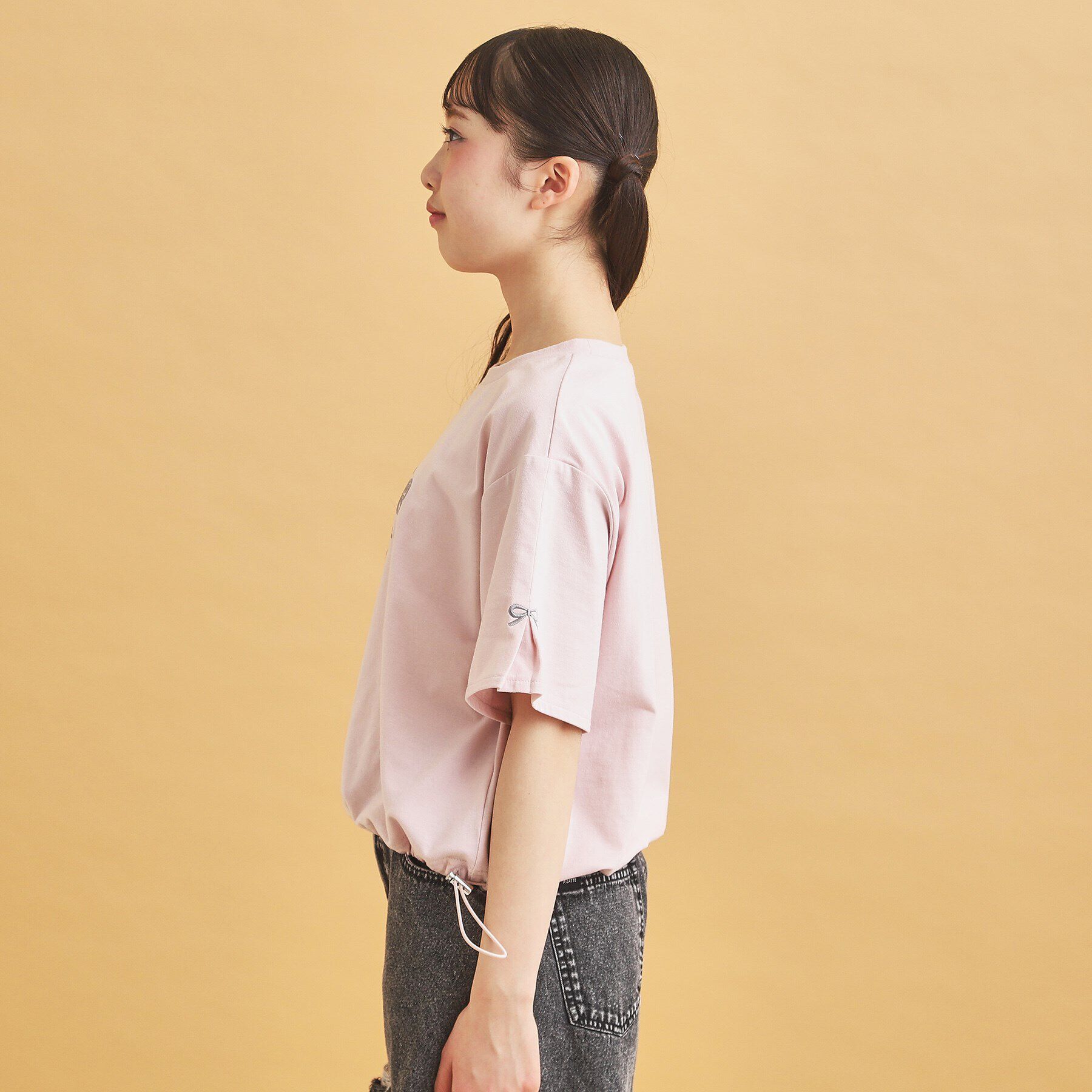 PINK-latte「ドロストリボンタックトップス」|Tシャツ・カットソー|