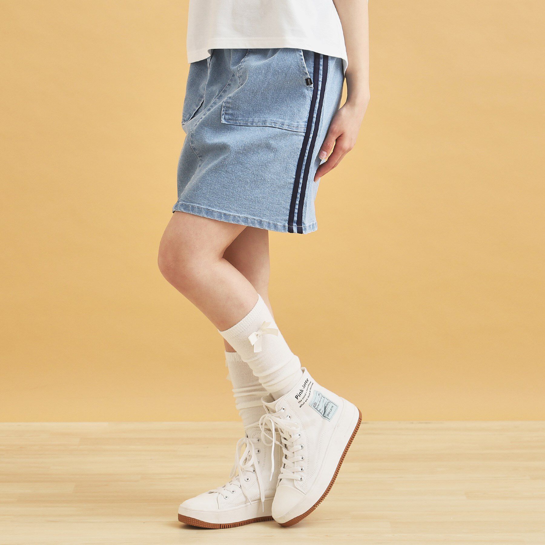 PINK-latte「サイドラインストレッチスカート」|スカート|