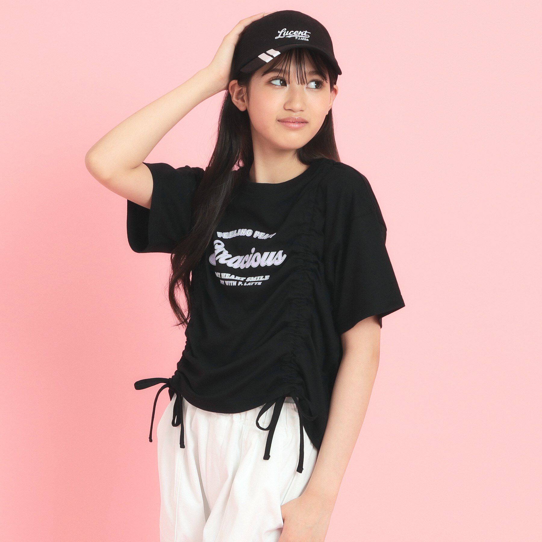 PINK-latte「フロントドロストリボンTシャツ」|Tシャツ・カットソー|