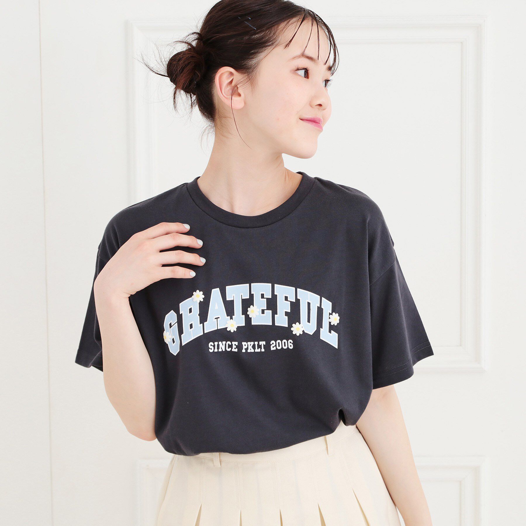 PINK-latte「カレッジTシャツ」|Tシャツ・カットソー|チャコールグレー(0