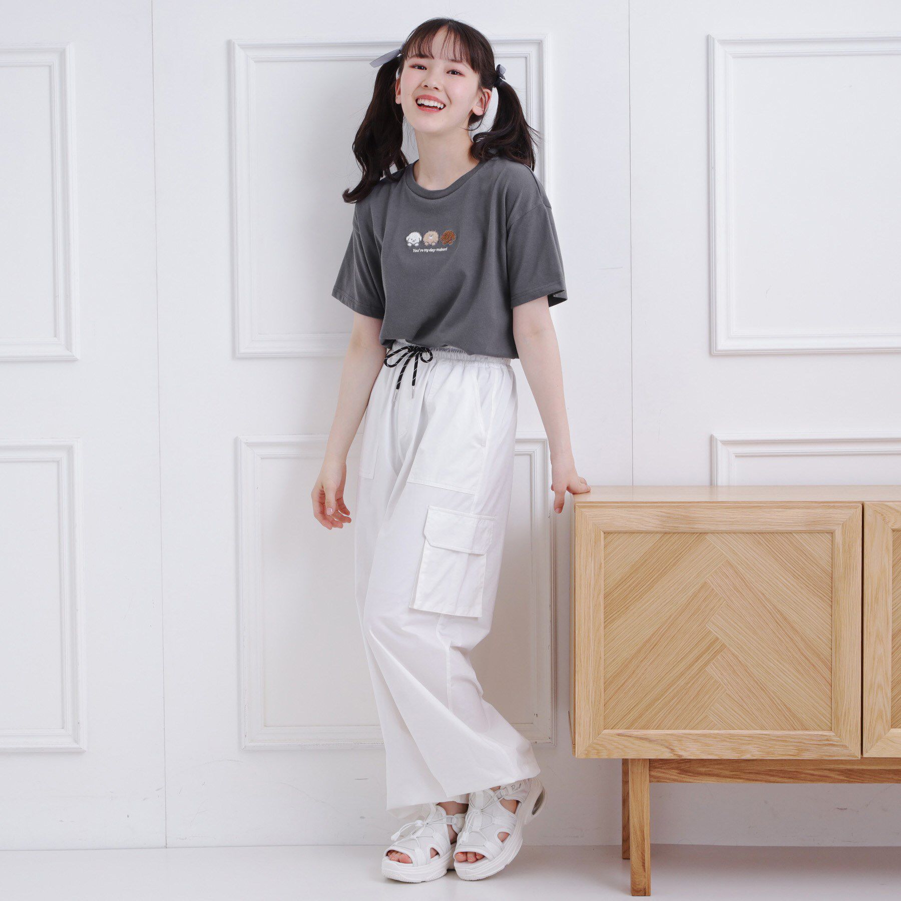 PINK-latte「接触冷感 ワンちゃんサガラTシャツ」|Tシャツ・カットソー|