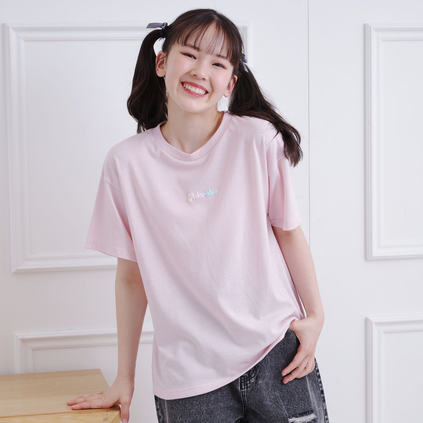 PINK-latte「グラデーションくまちゃん発砲ビッグTシャツ」|Tシャツ・カットソー|ライトピンク(070