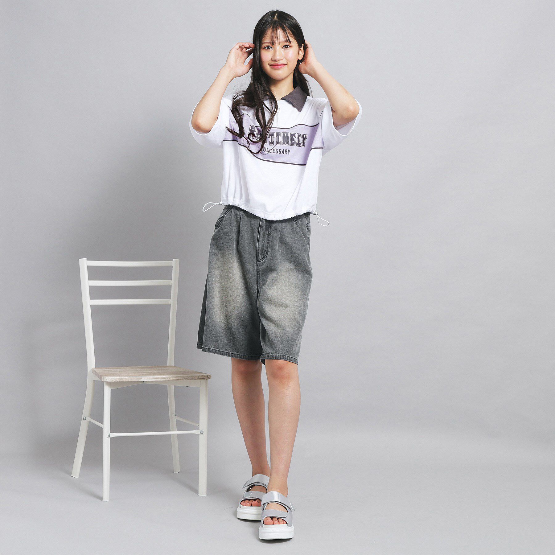 PINK-latte「配色パイピング切り替え衿付きトップス」|Tシャツ・カットソー|