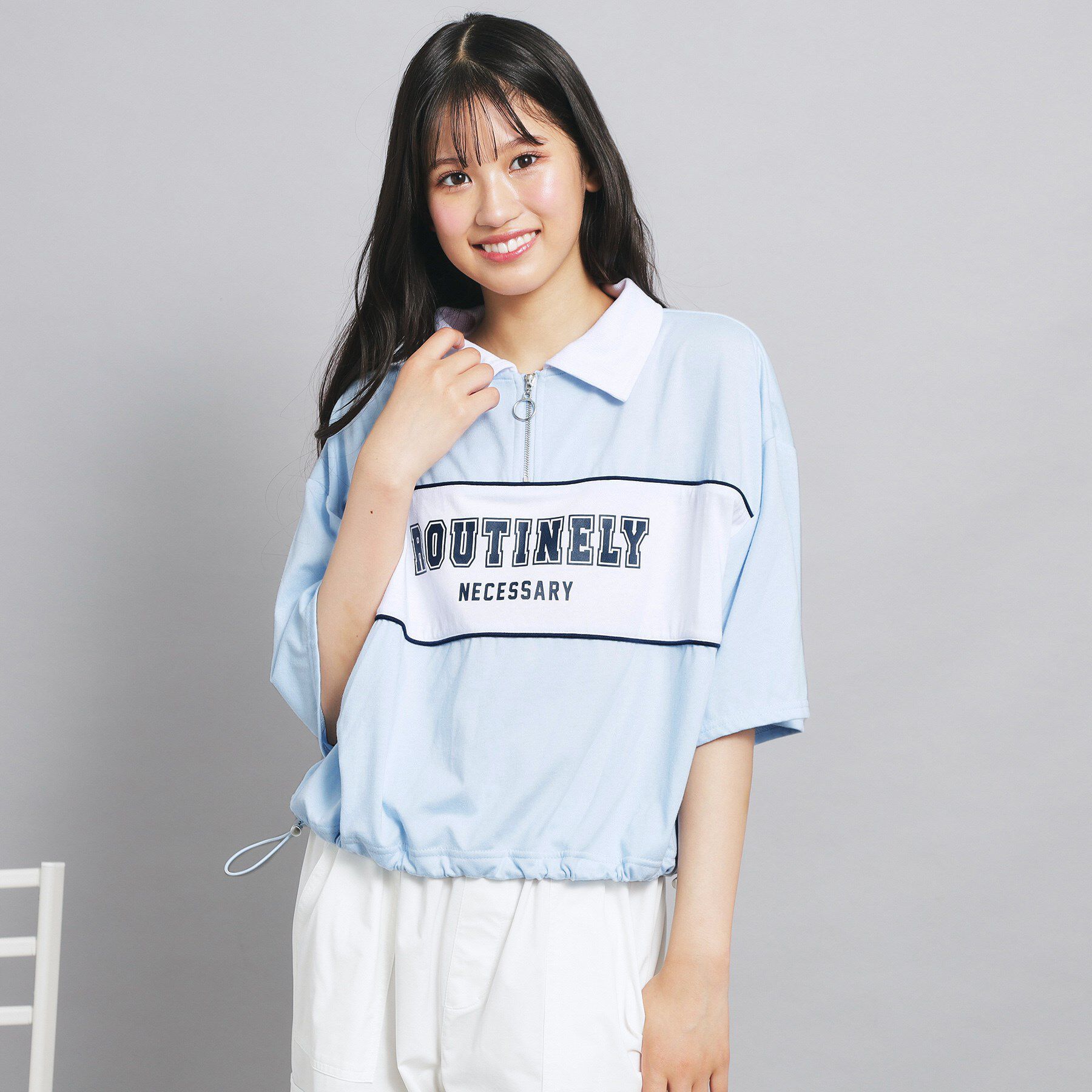 PINK-latte「配色パイピング切り替え衿付きトップス」|Tシャツ・カットソー|