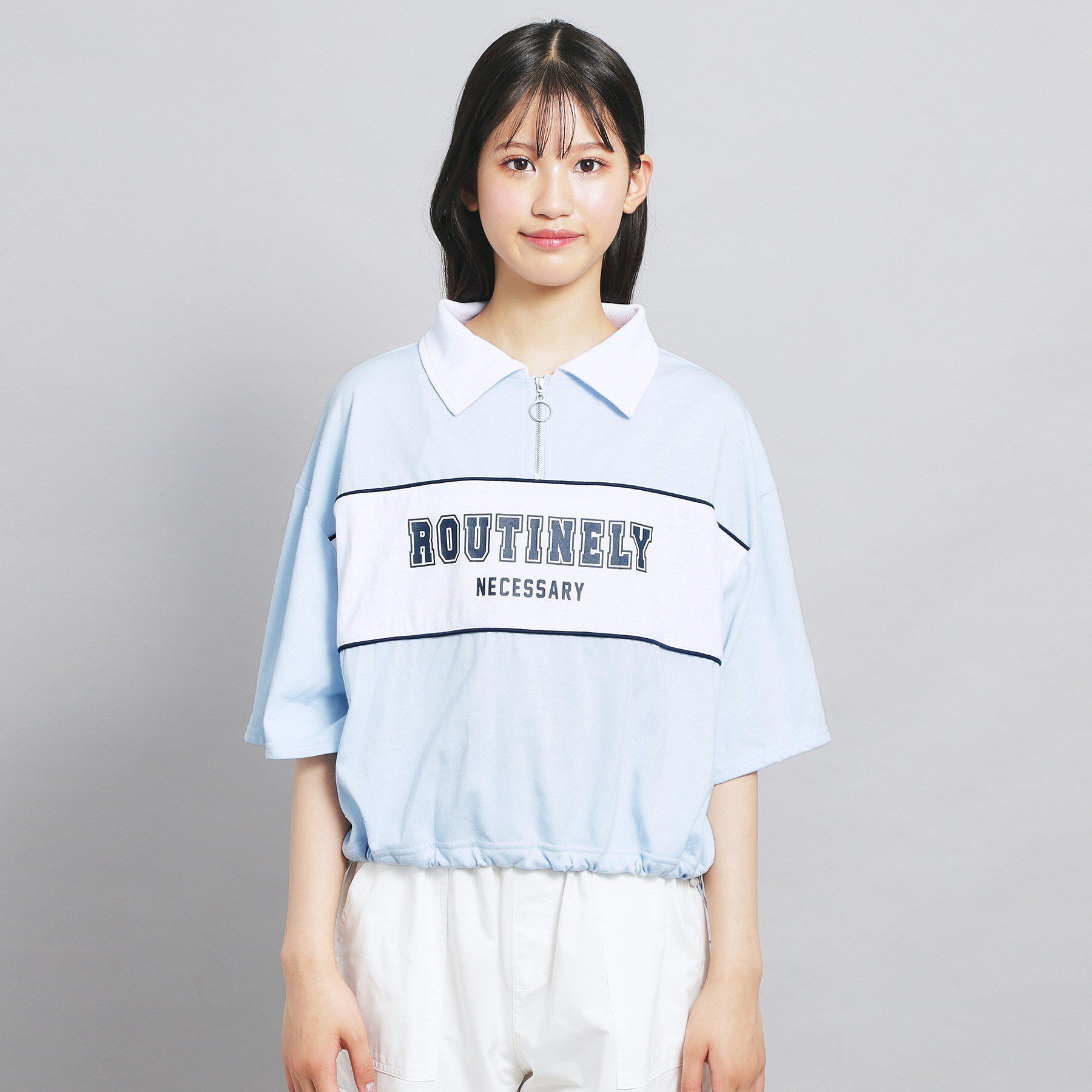 PINK-latte「配色パイピング切り替え衿付きトップス」|Tシャツ・カットソー|