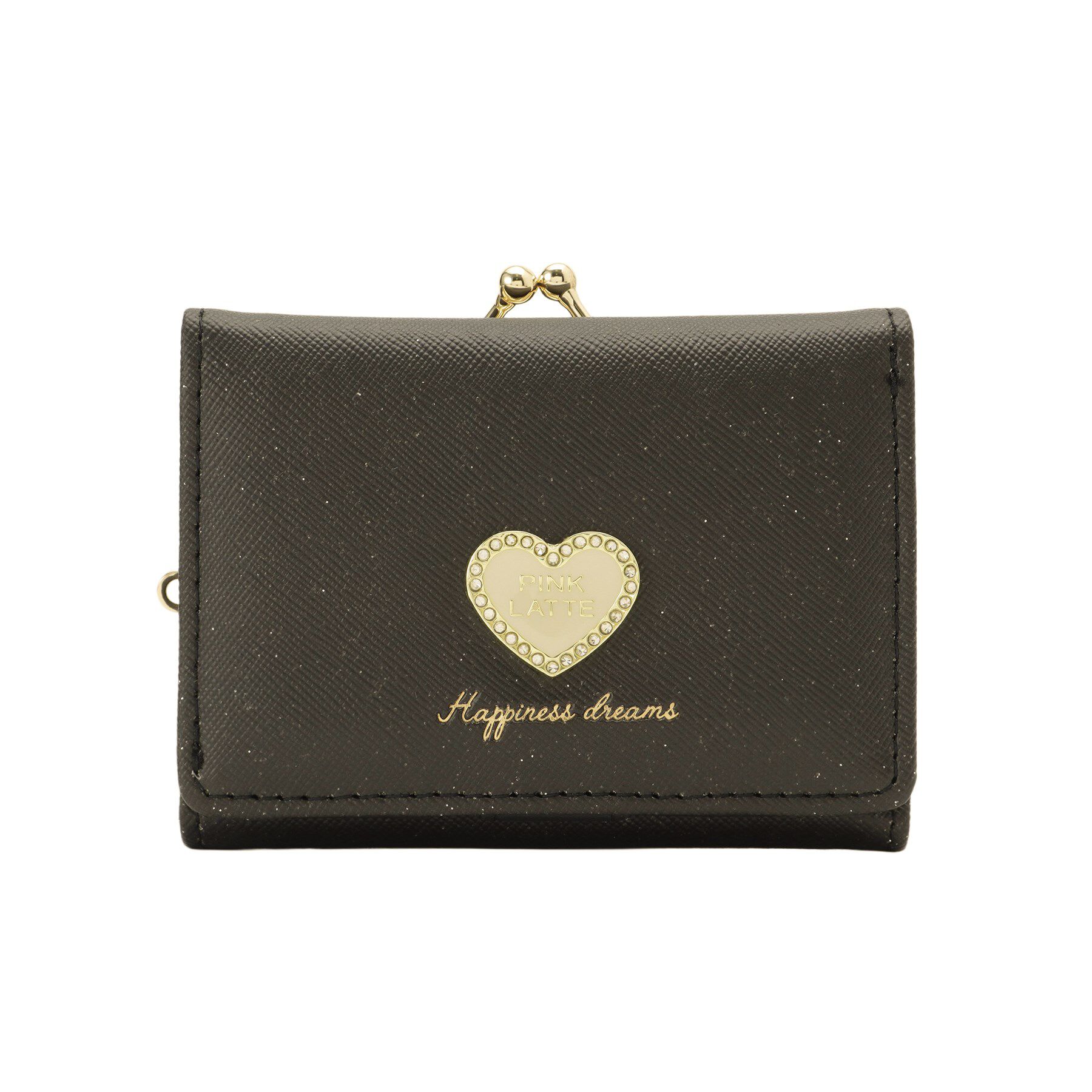PINK-latte「ハートラメがま口コンパクトウォレット」|財布|ブラック(019)