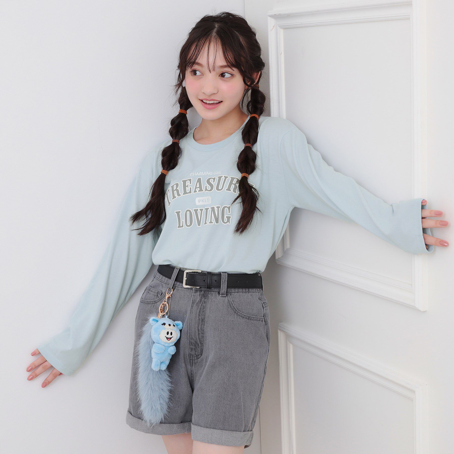 PINK-latte「【プチプラ】カレッジロンT」|Tシャツ・カットソー|サックスブルー(09