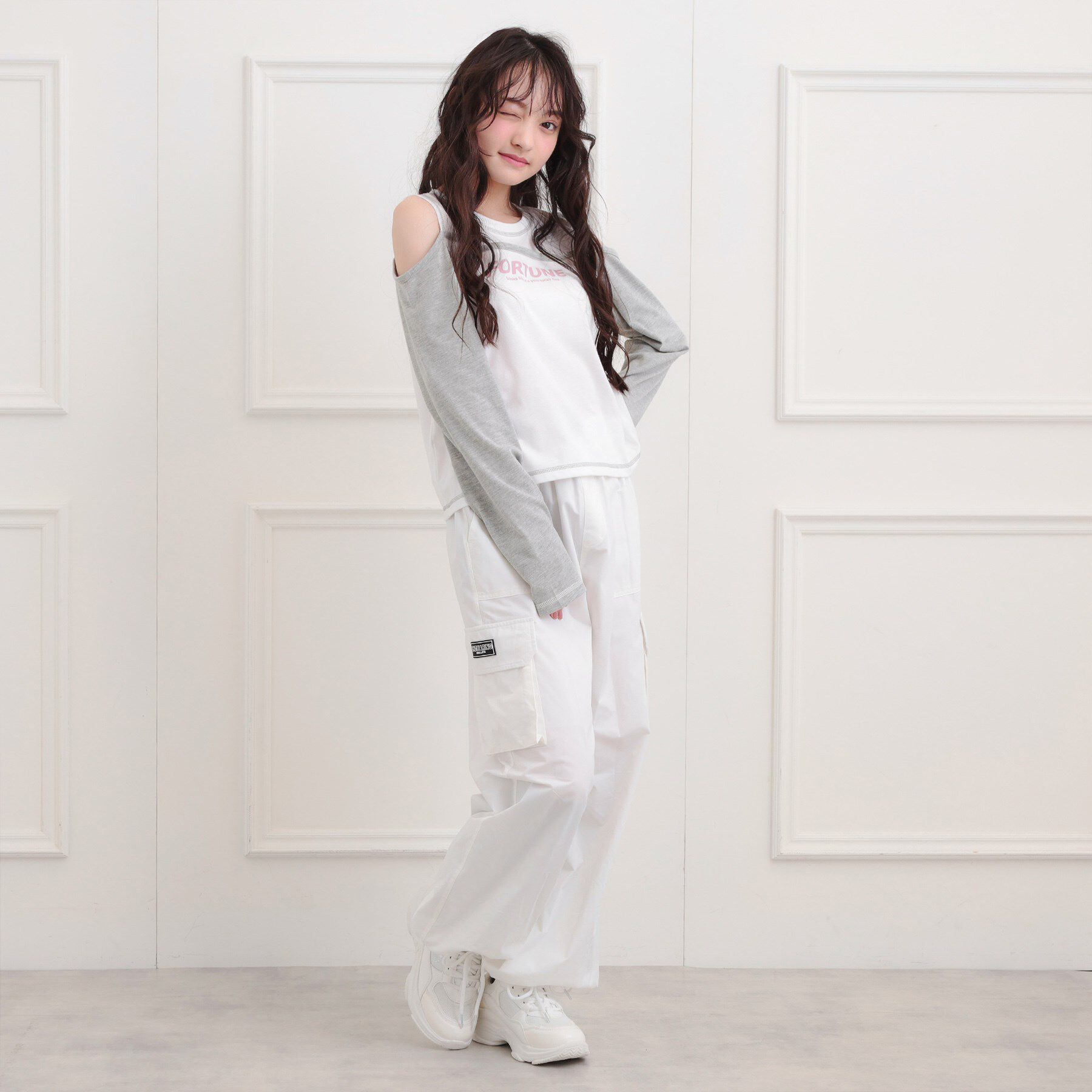 PINK-latte「レイヤード風肩あきロンT」|Tシャツ・カットソー|