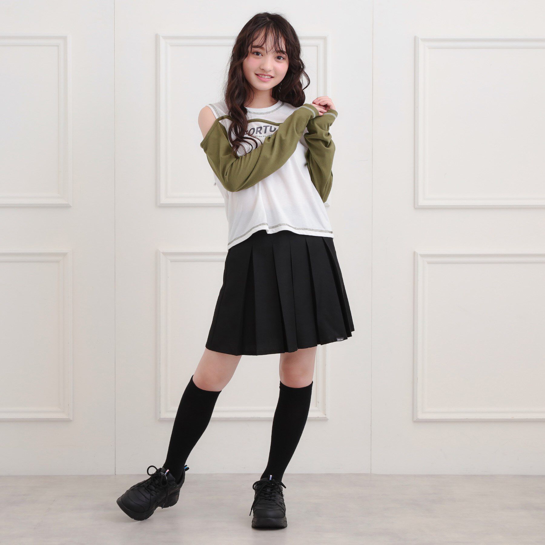 PINK-latte「レイヤード風肩あきロンT」|Tシャツ・カットソー|