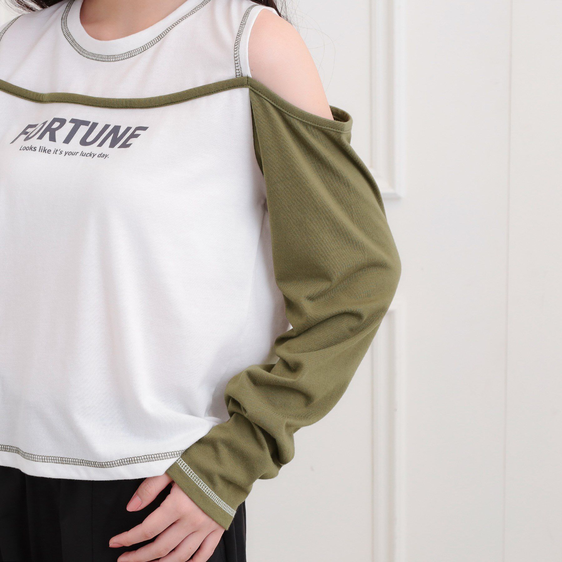 PINK-latte「レイヤード風肩あきロンT」|Tシャツ・カットソー|