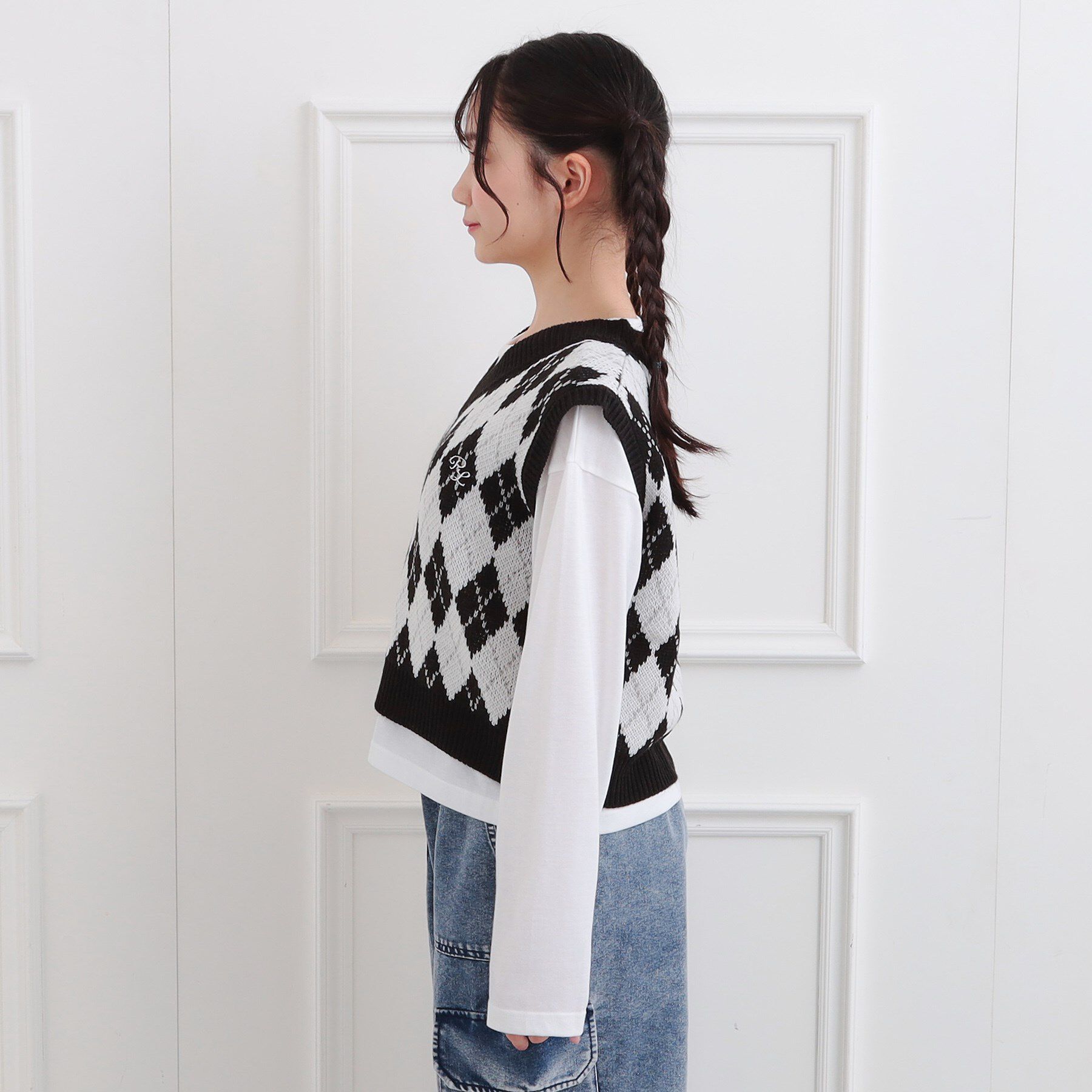 PINK-latte「【セットアイテム】ニットベスト＋ロンT」|ベスト・ジレ|