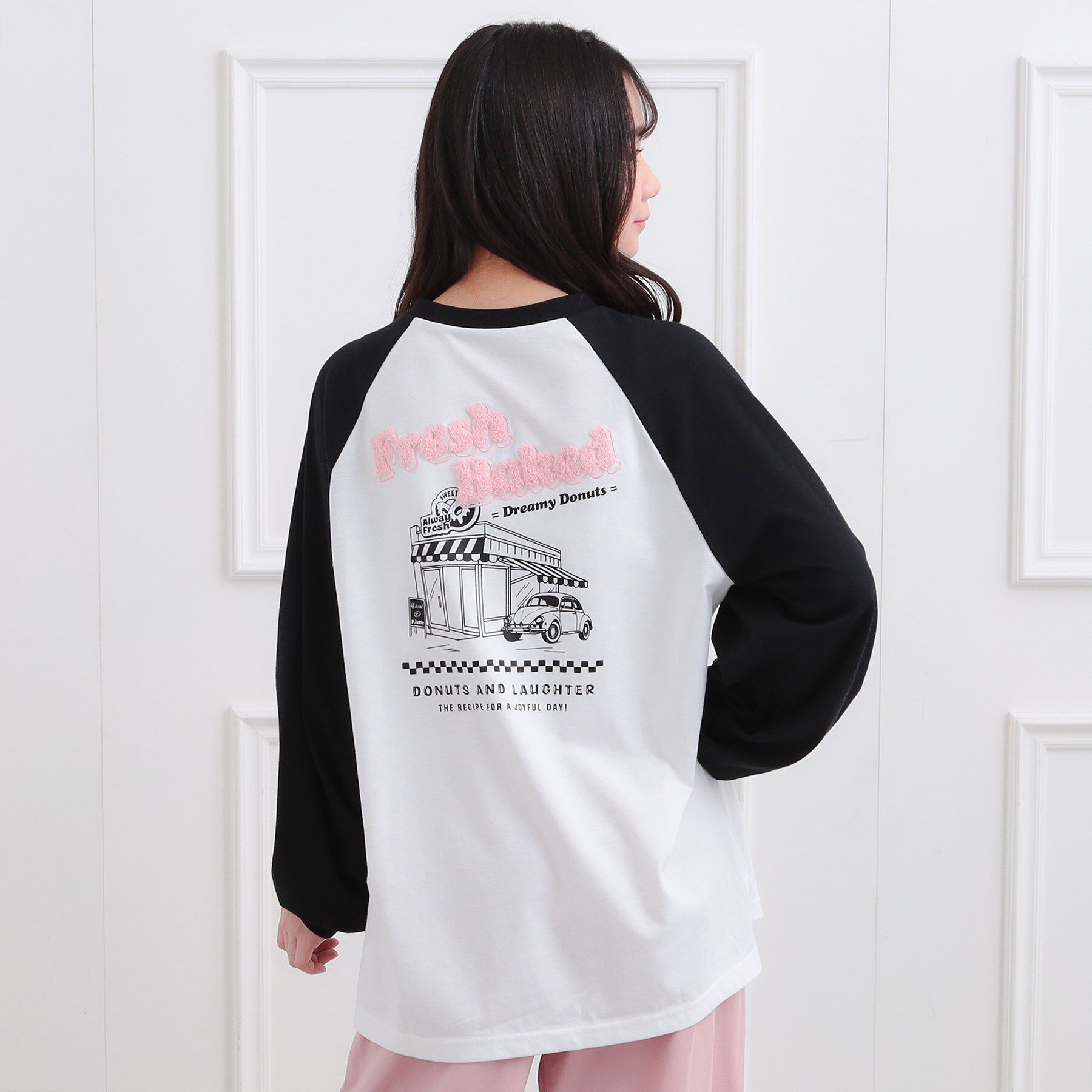 PINK-latte「ラグランサガラチュニックロンT」|Tシャツ・カットソー|ブラック(019)