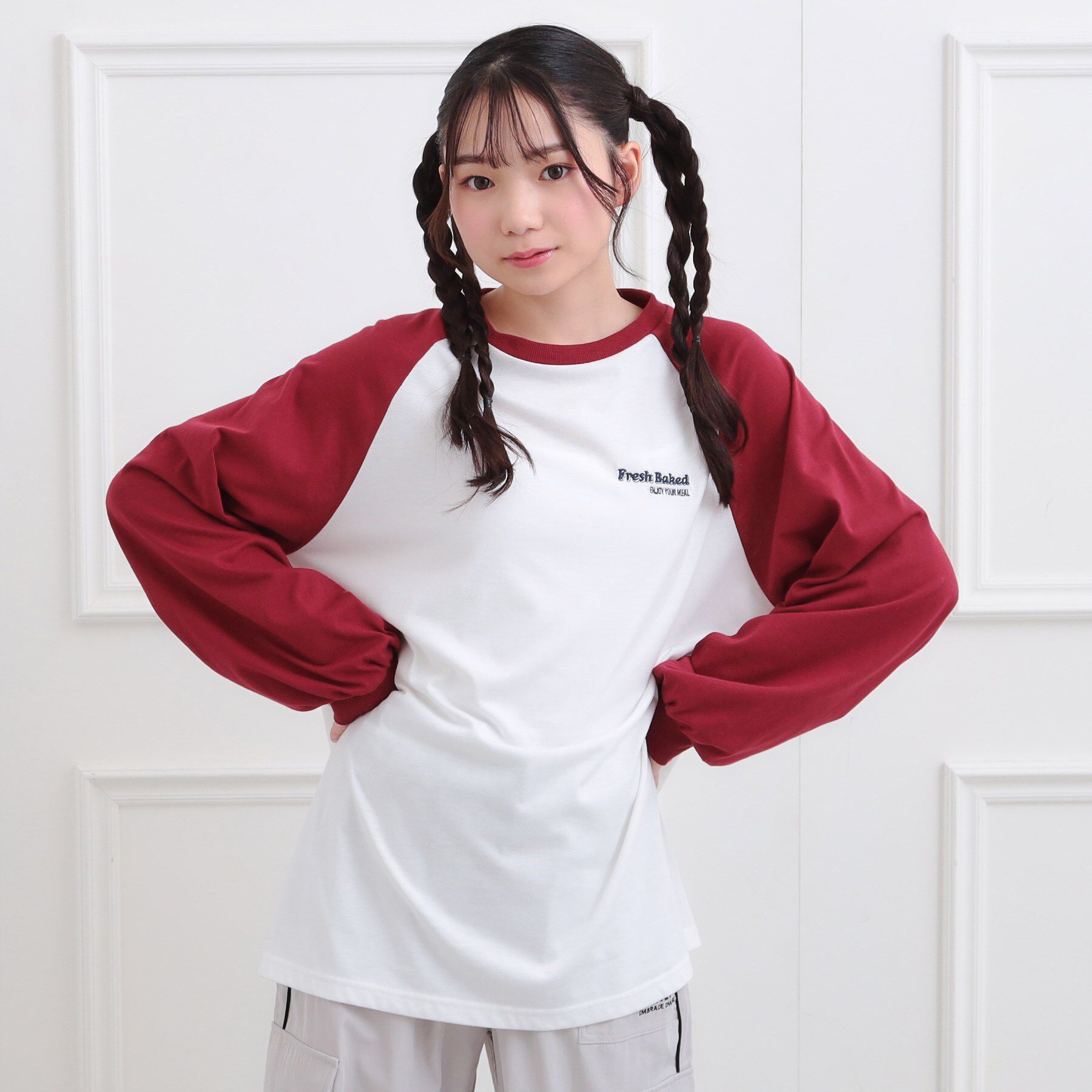 PINK-latte「ラグランサガラチュニックロンT」|Tシャツ・カットソー|レッド(063)