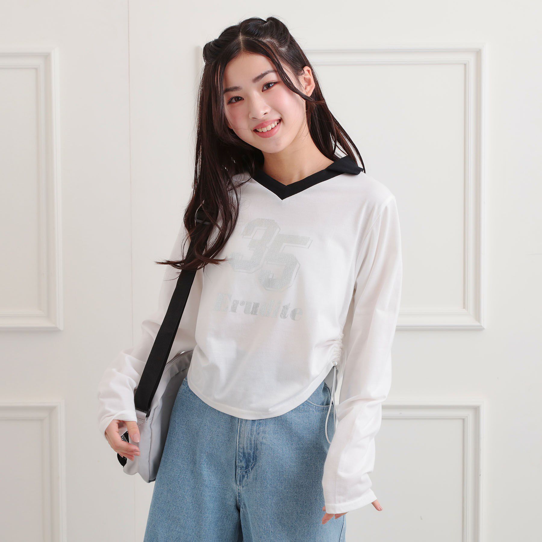 PINK-latte「衿付き箔ナンバーロンT」|Tシャツ・カットソー|オフホワイト(003