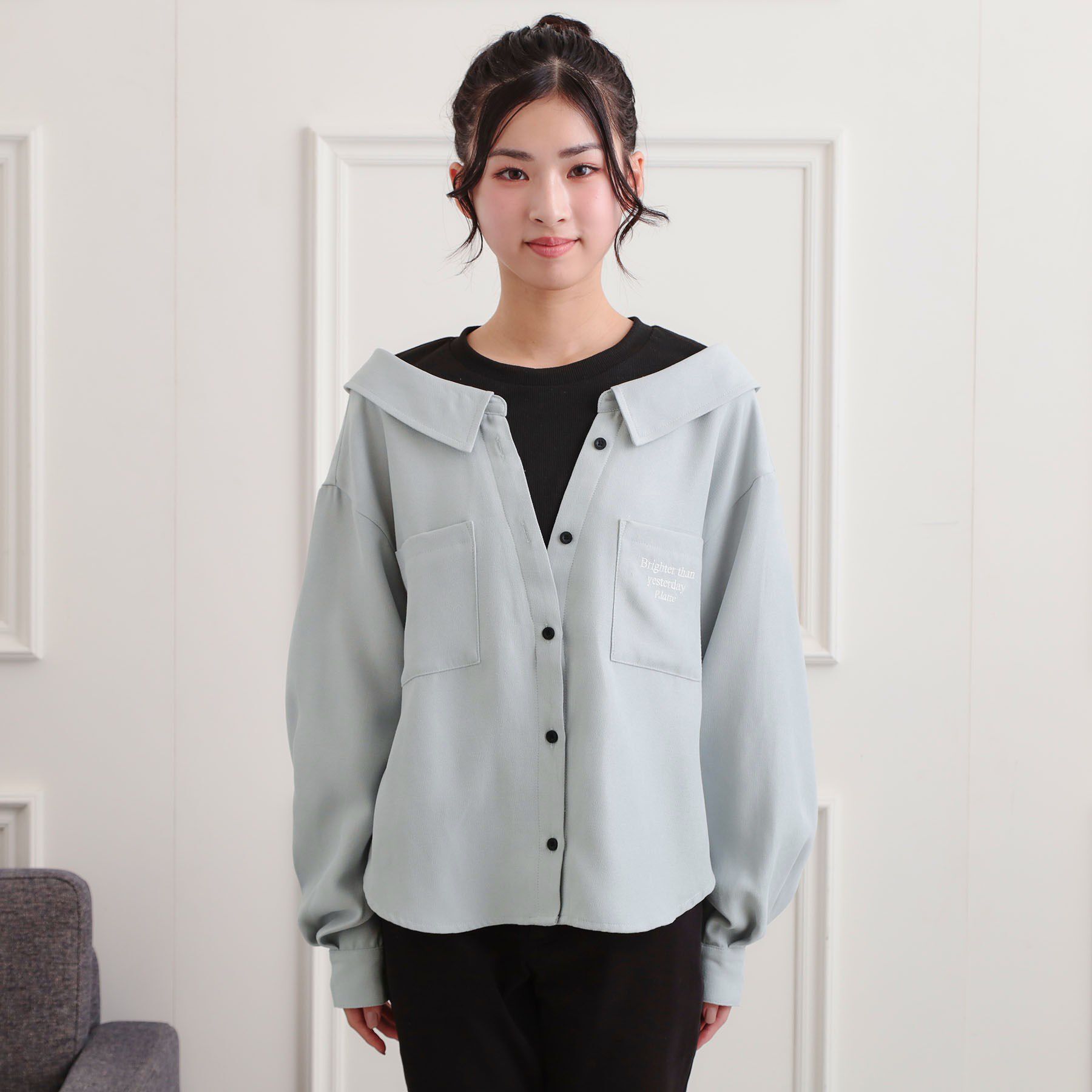 PINK-latte「シャツドッキング長袖プルオーバー」|Tシャツ・カットソー|