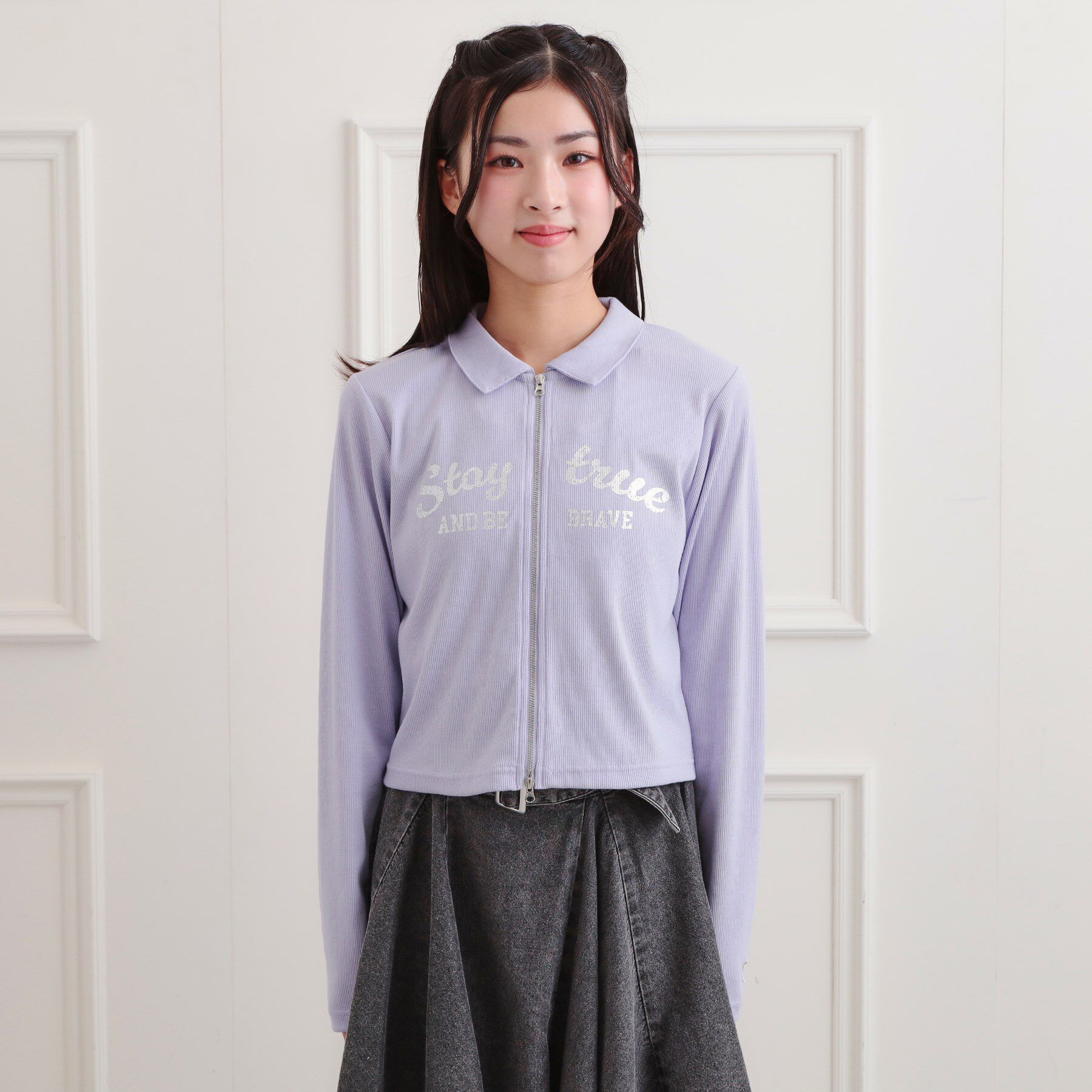 PINK-latte「衿付きダブルジップテレコ」|Tシャツ・カットソー|