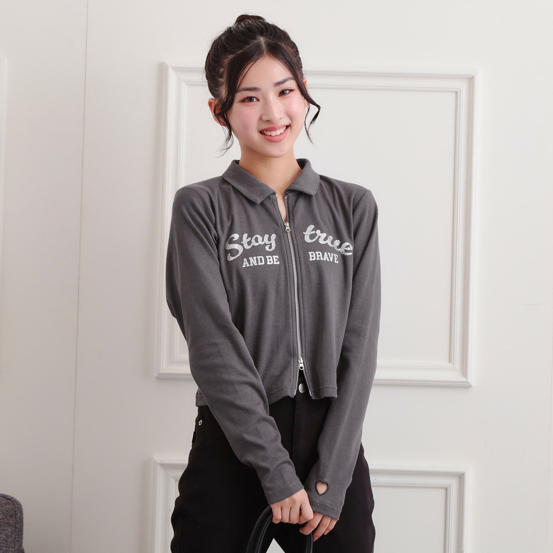 PINK-latte「衿付きダブルジップテレコ」|Tシャツ・カットソー|