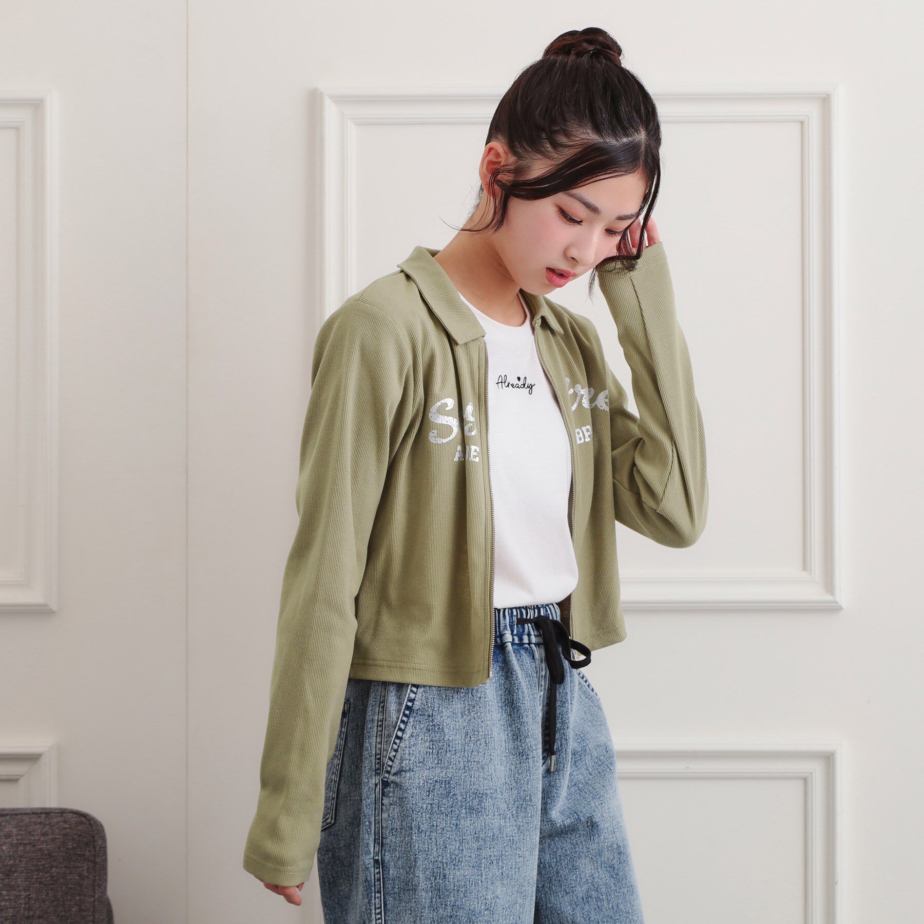 PINK-latte「衿付きダブルジップテレコ」|Tシャツ・カットソー|