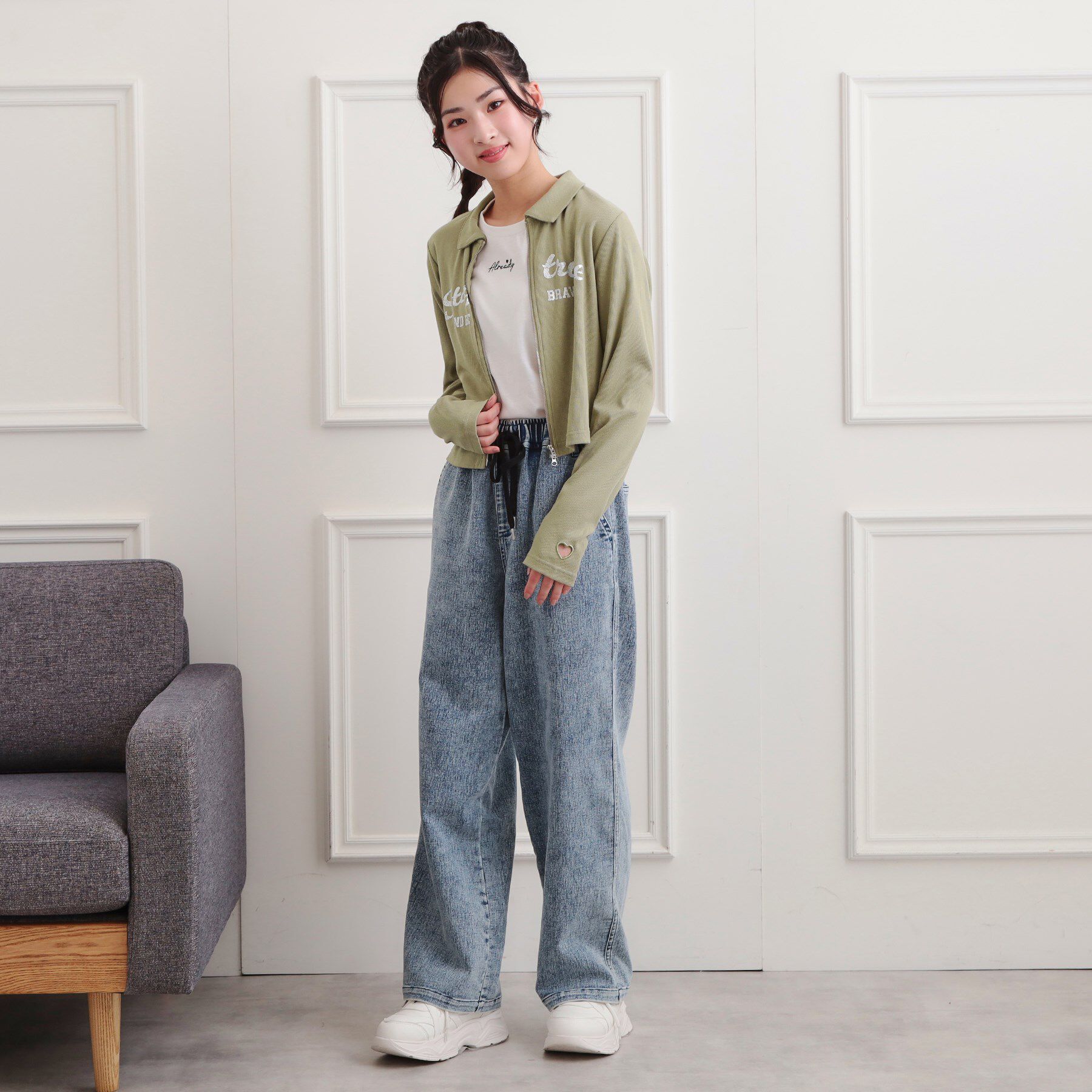 PINK-latte「衿付きダブルジップテレコ」|Tシャツ・カットソー|