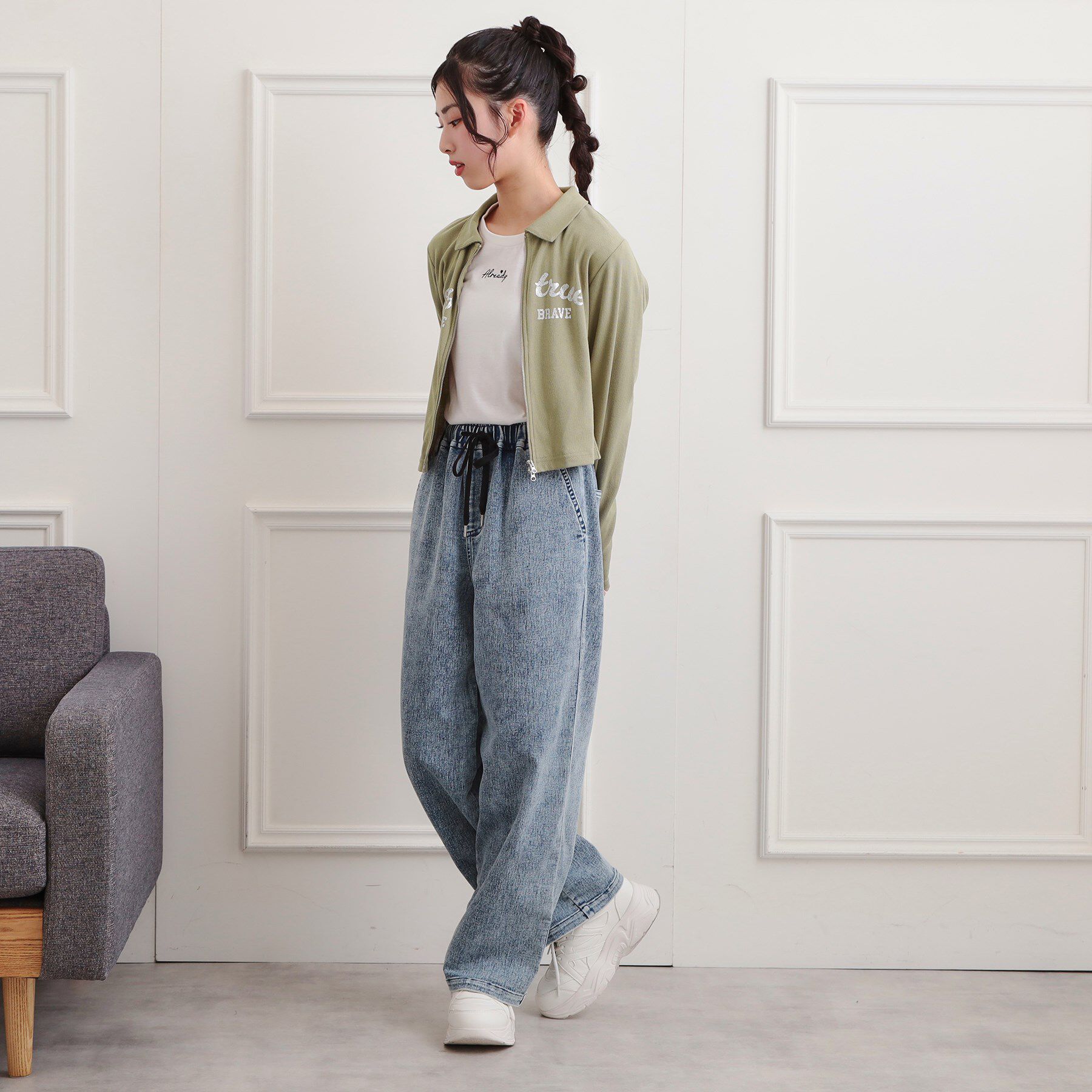 PINK-latte「衿付きダブルジップテレコ」|Tシャツ・カットソー|