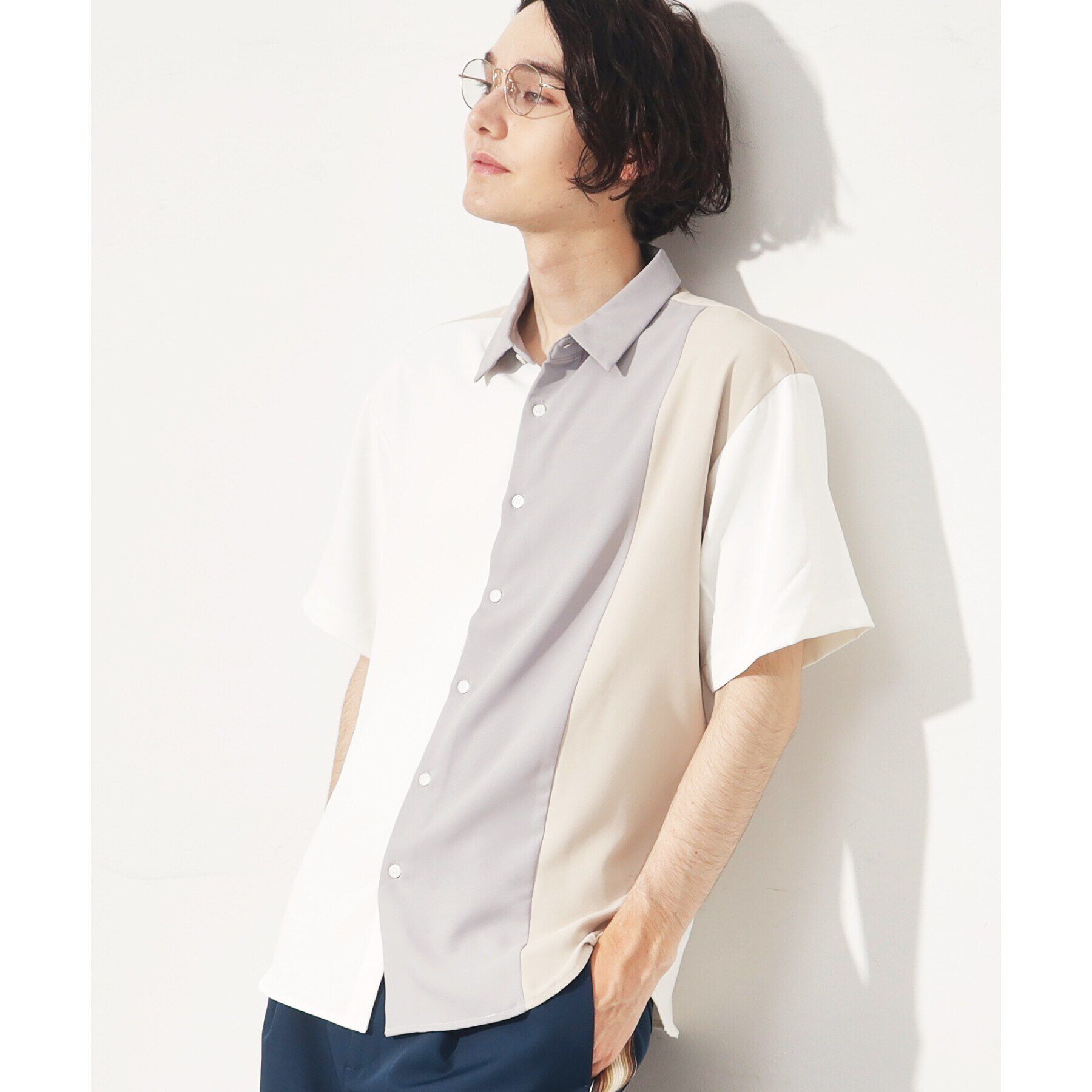 THE SHOP TK「【10色展開】プリントデザインシャツ チェック／ブロッキング／マーブル／ブラシアート」|シャツ・ブラウス|ホワイト(501)