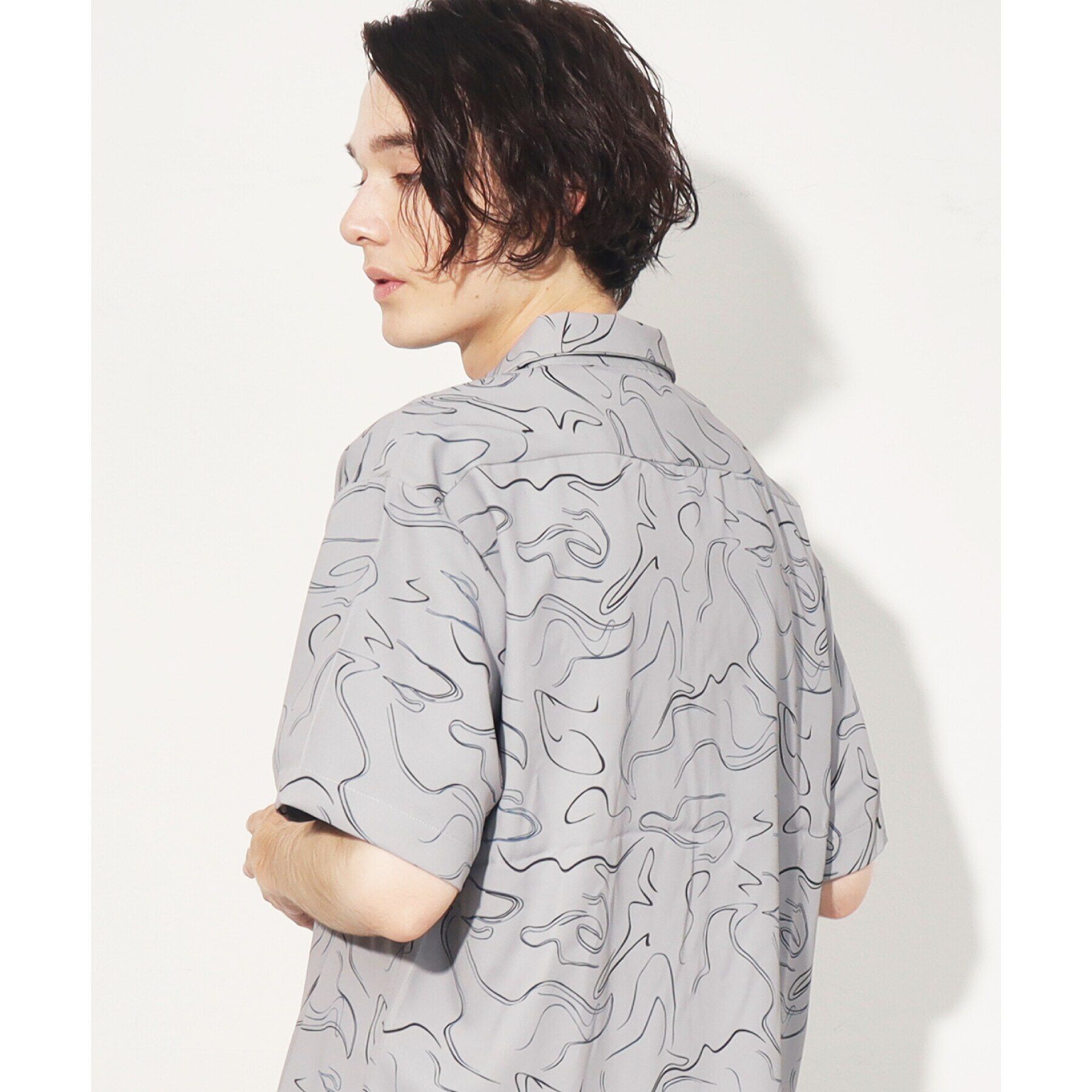 THE SHOP TK「【10色展開】プリントデザインシャツ チェック／ブロッキング／マーブル／ブラシアート」|シャツ・ブラウス|チャコールグレー(6