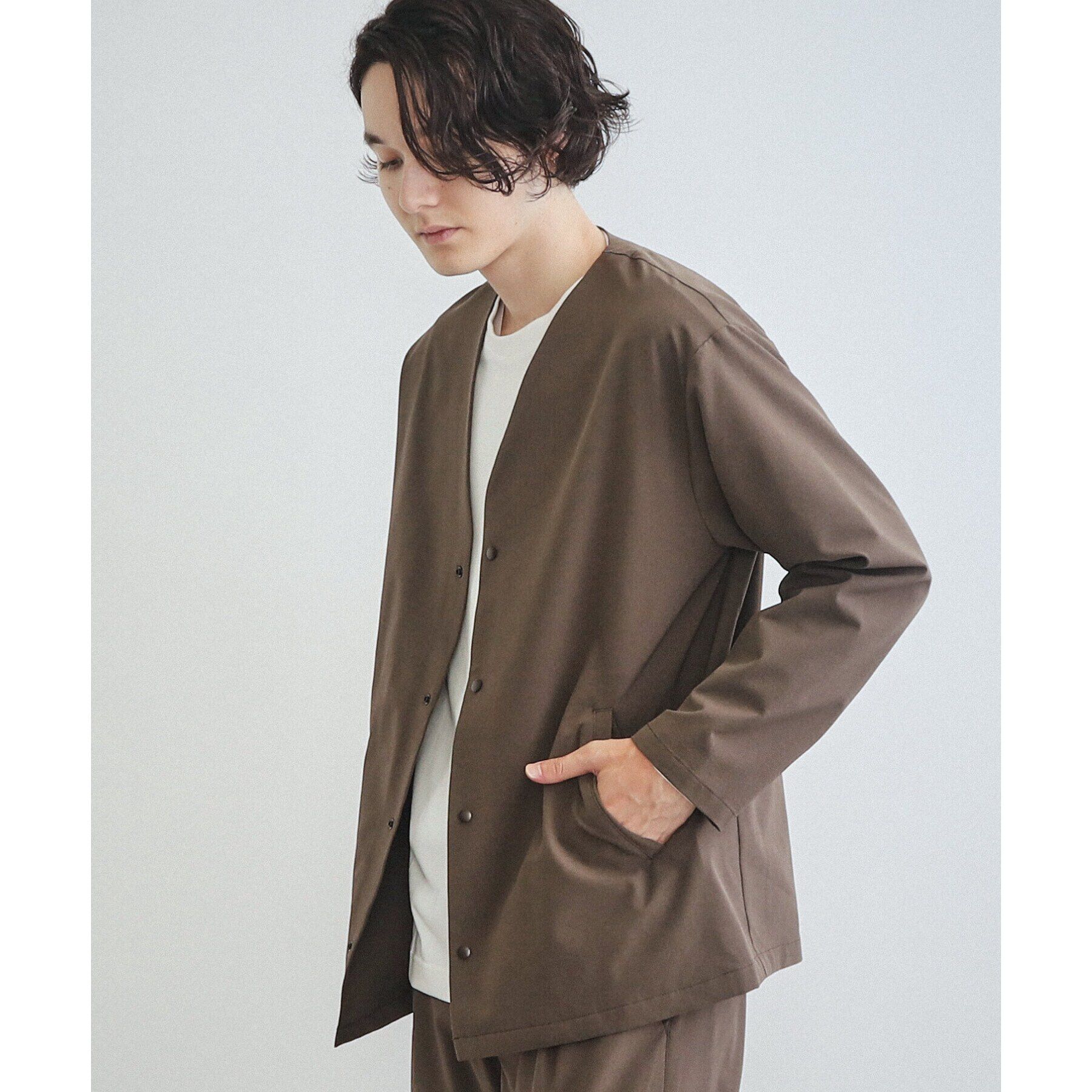 THE SHOP TK「【360&deg;ストレッチ／セットアップ可】リッチポリノーカラージャケット」|カーディガン|