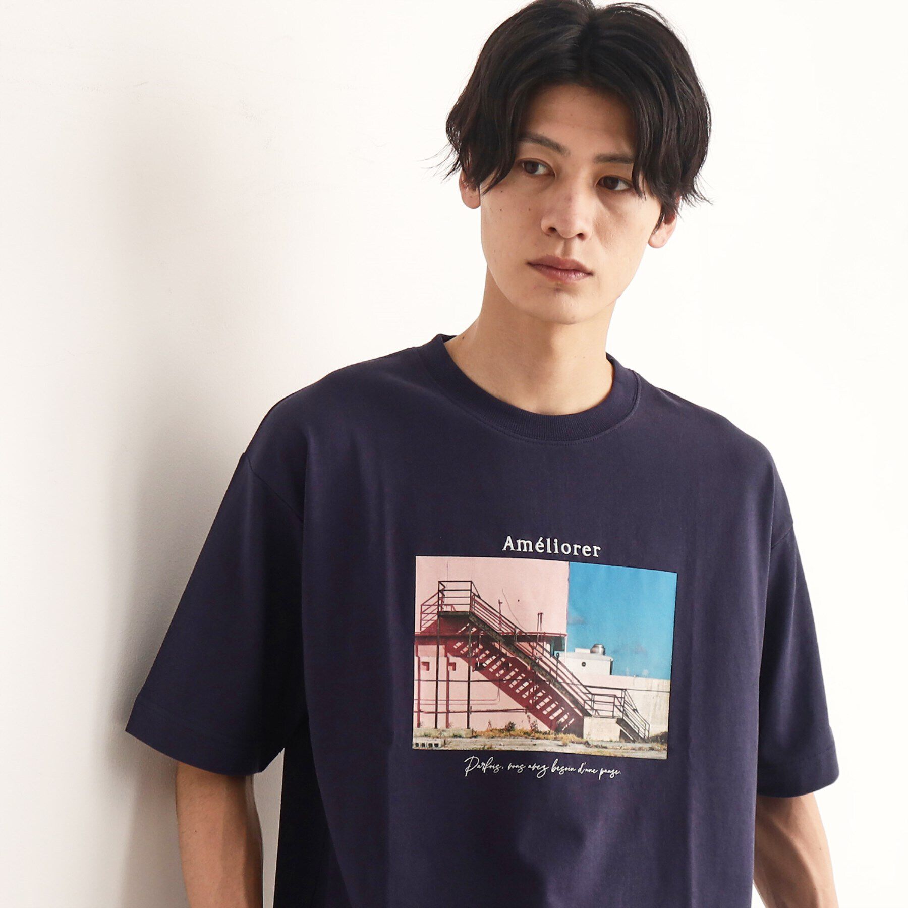 THE SHOP TK「オーガニックコットンFrenchフォトTシャツ」|Tシャツ・カットソー|ネイビー(194)