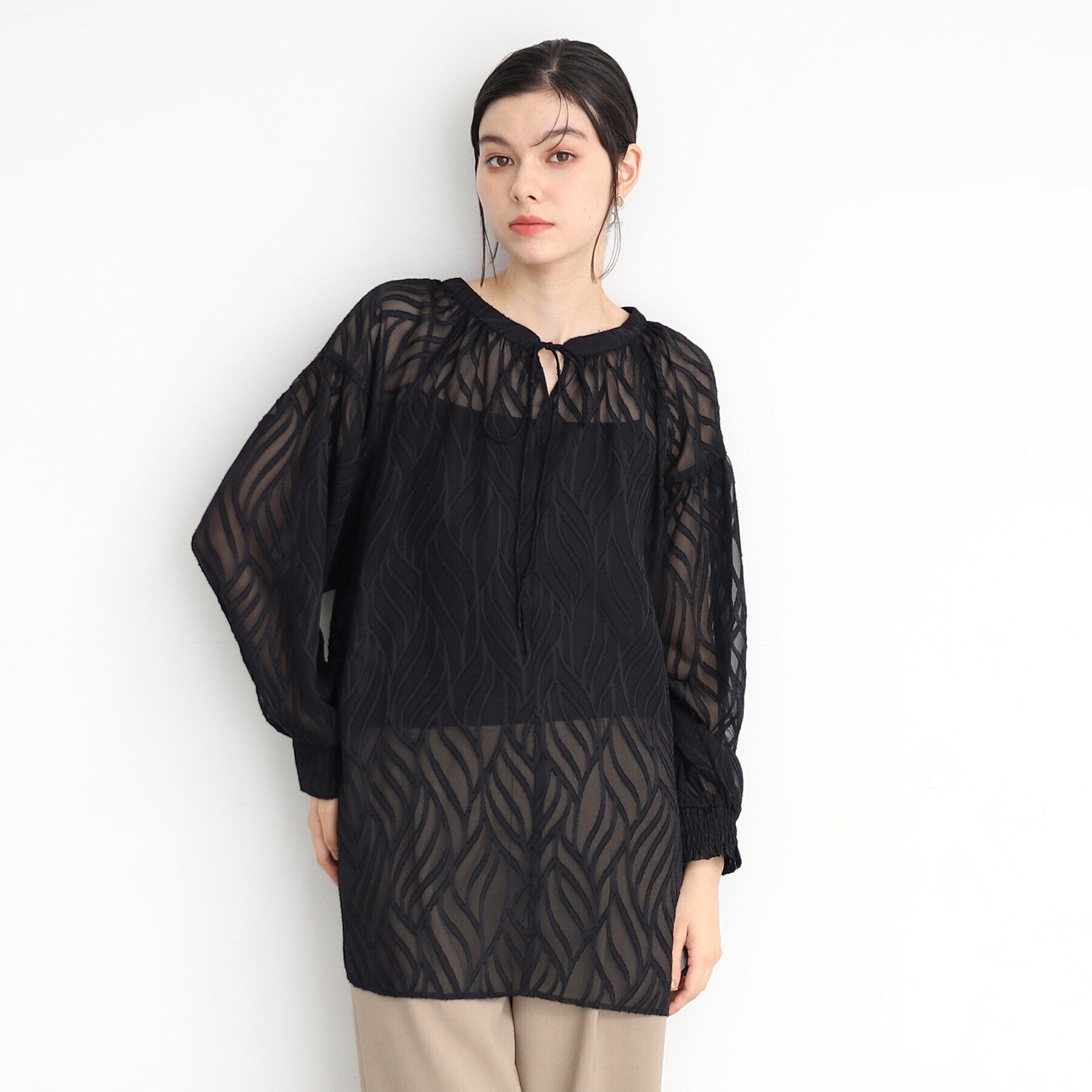 THE SHOP TK「【前後2WAY/洗える】ジャカードシアーブラウス」|シャツ・ブラウス|