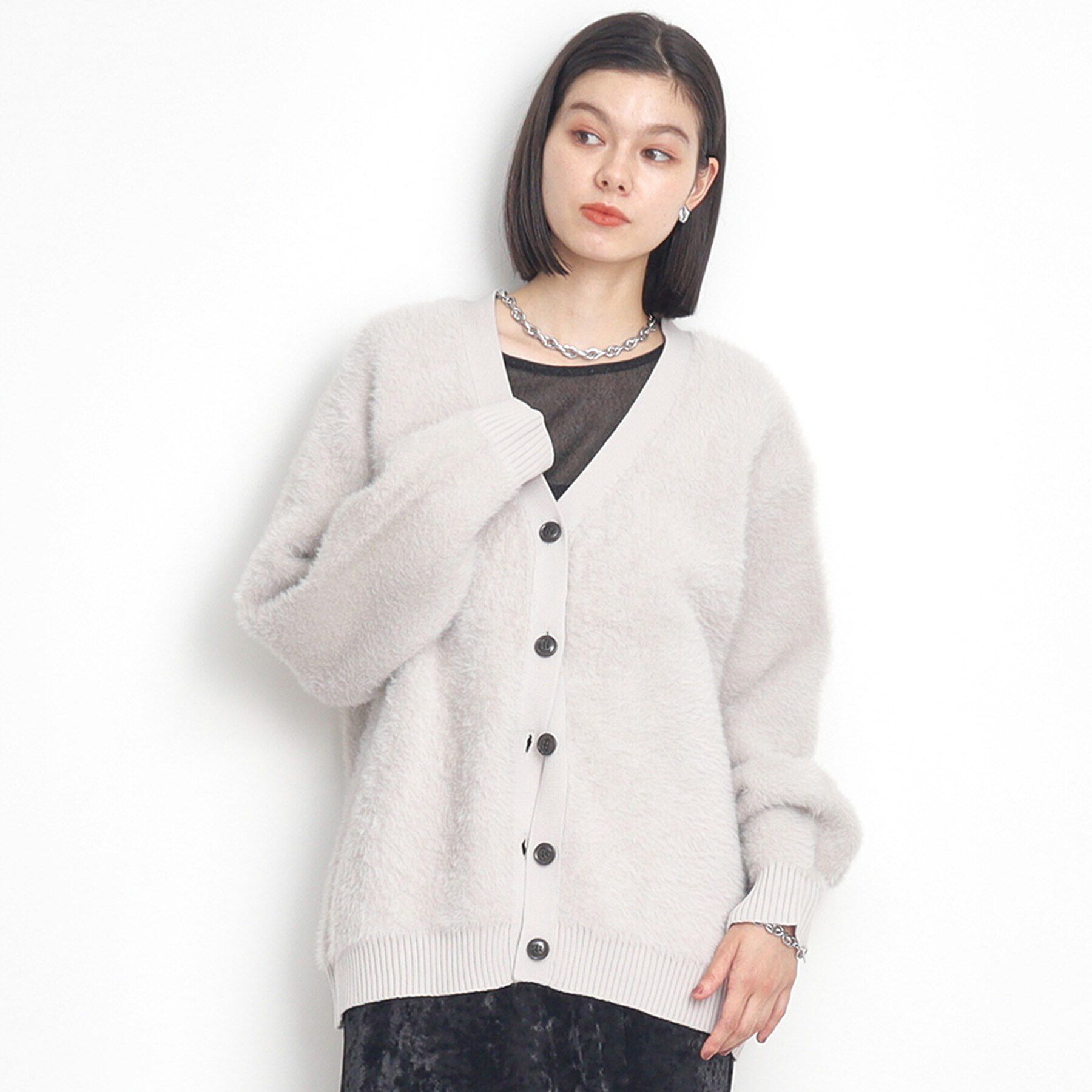 THE SHOP TK「【ライトアウター】フェザーVネックカーディガン/洗える」|カーディガン|