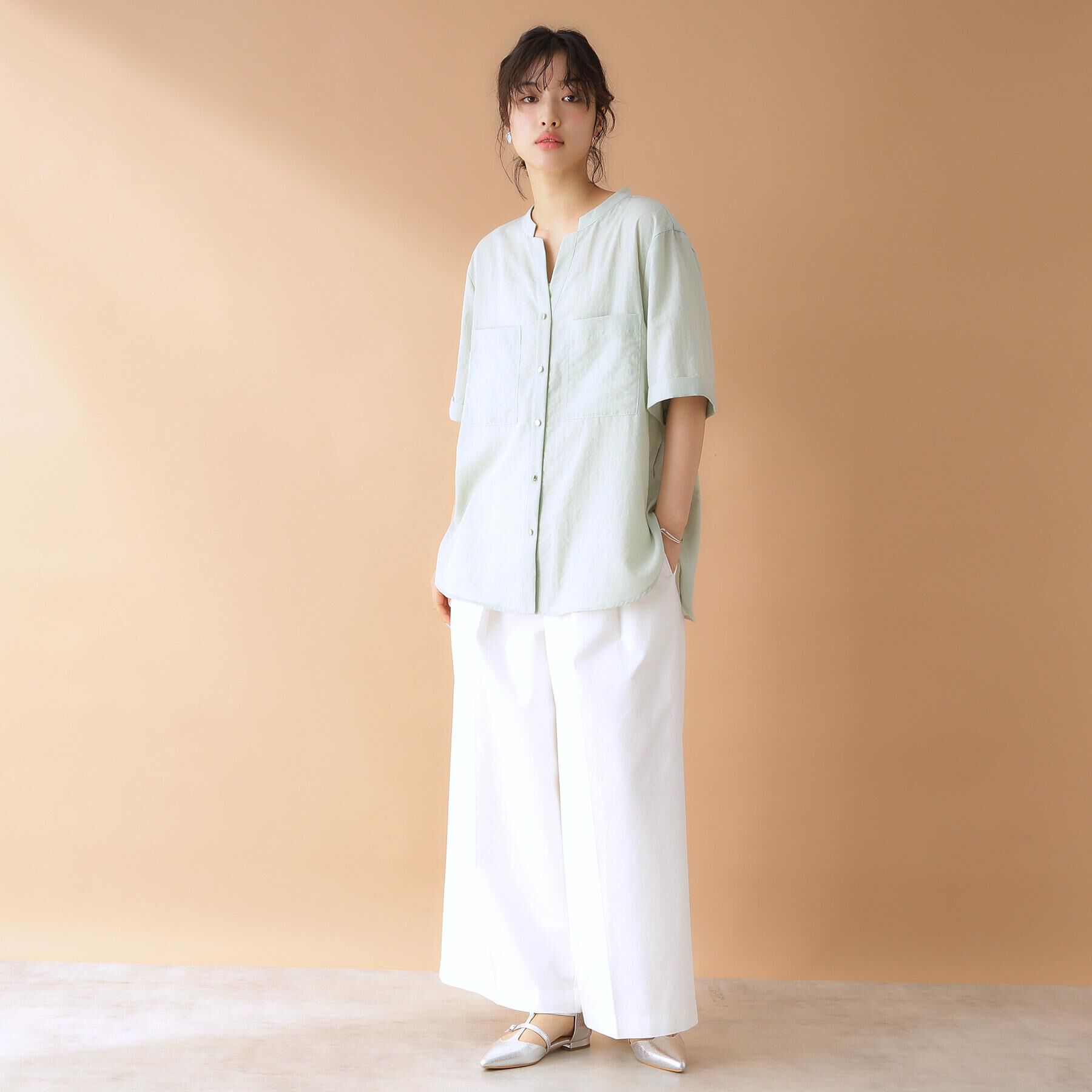 THE SHOP TK「ダブルポケット5分袖シャツ【体型カバー/洗濯機OK】」|シャツ・ブラウス|