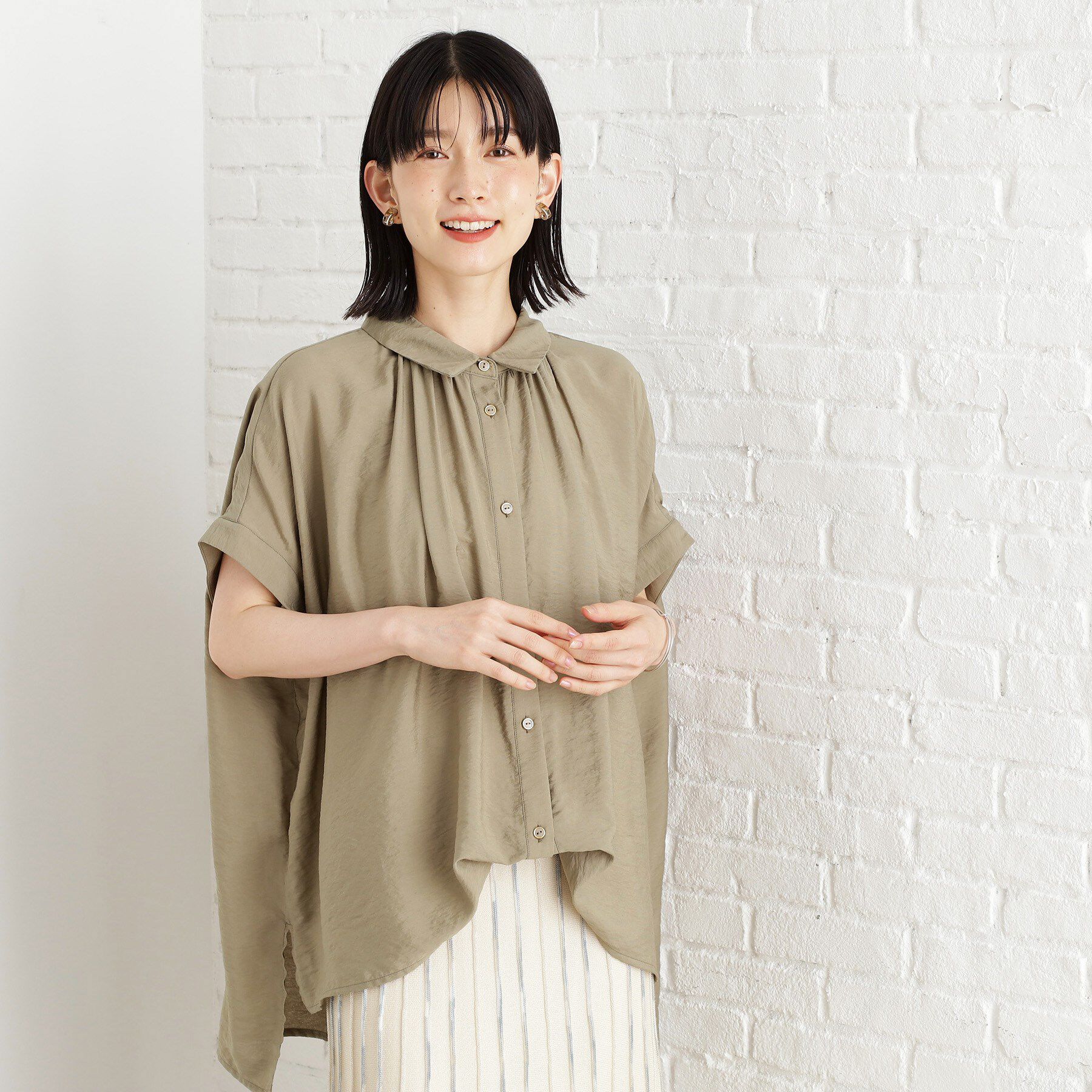 THE SHOP TK「ギャザーボリュームシャツ【洗濯機OK】」|シャツ・ブラウス|