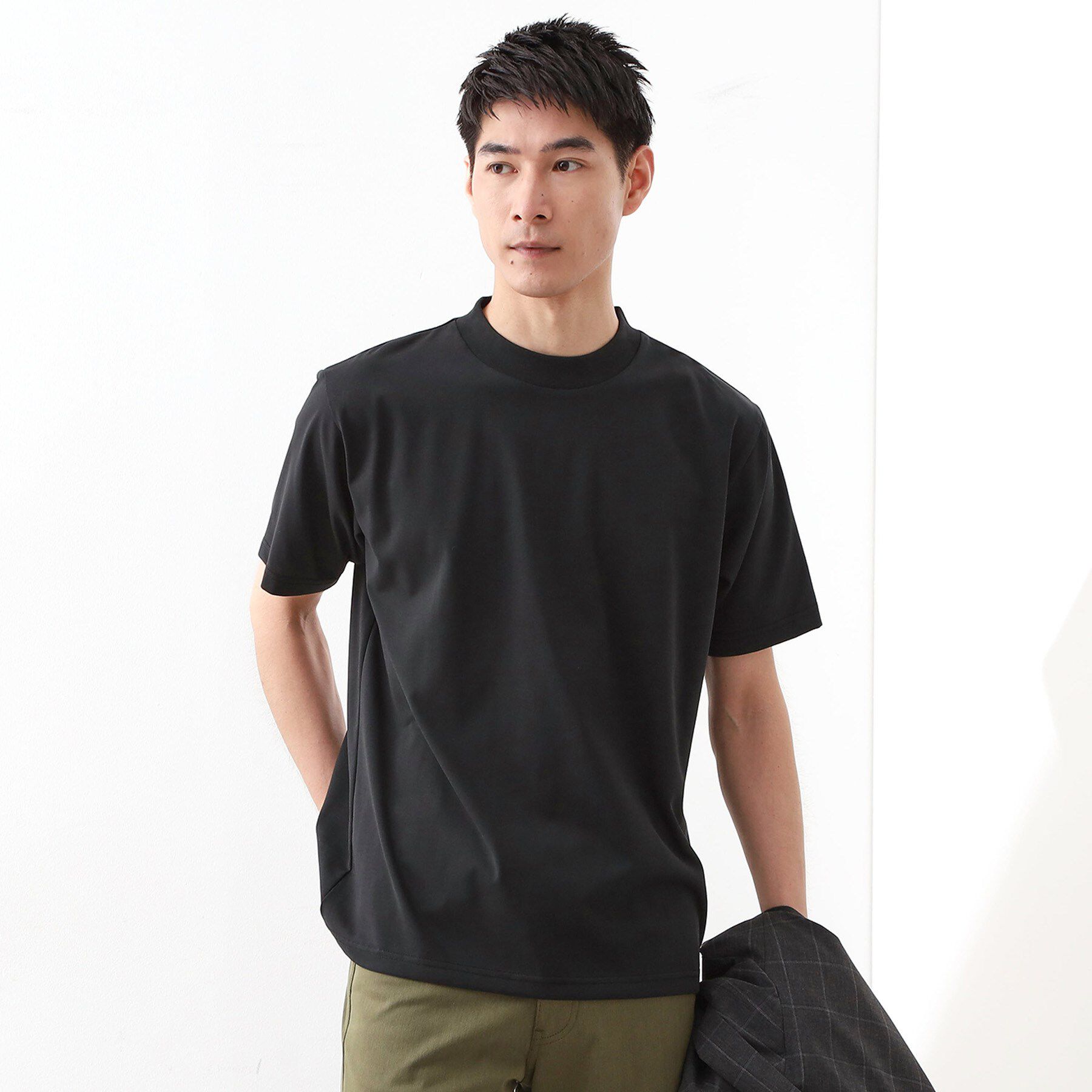 THE SHOP TK「モックネックプレーティング半袖Tシャツ 【接触冷感/洗濯機OK】」|Tシャツ・カットソー|