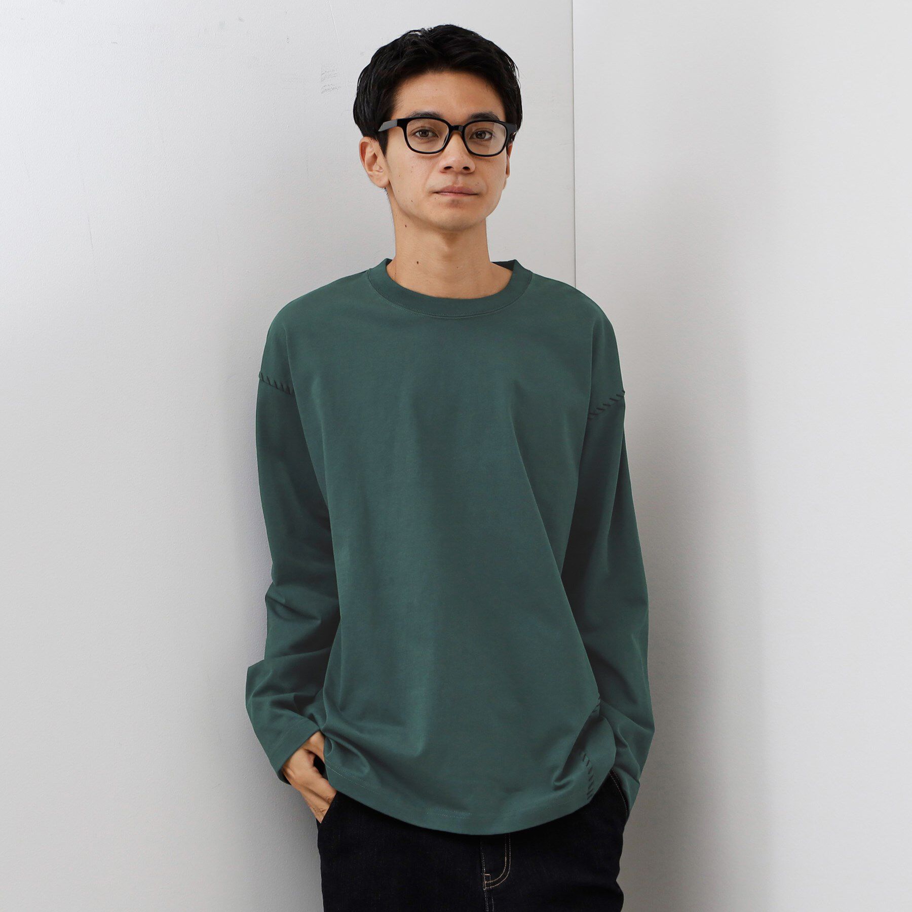 THE SHOP TK「ハンドステッチ長袖Tシャツ 【洗濯機OK】」|Tシャツ・カットソー|ブルーグリーン(09