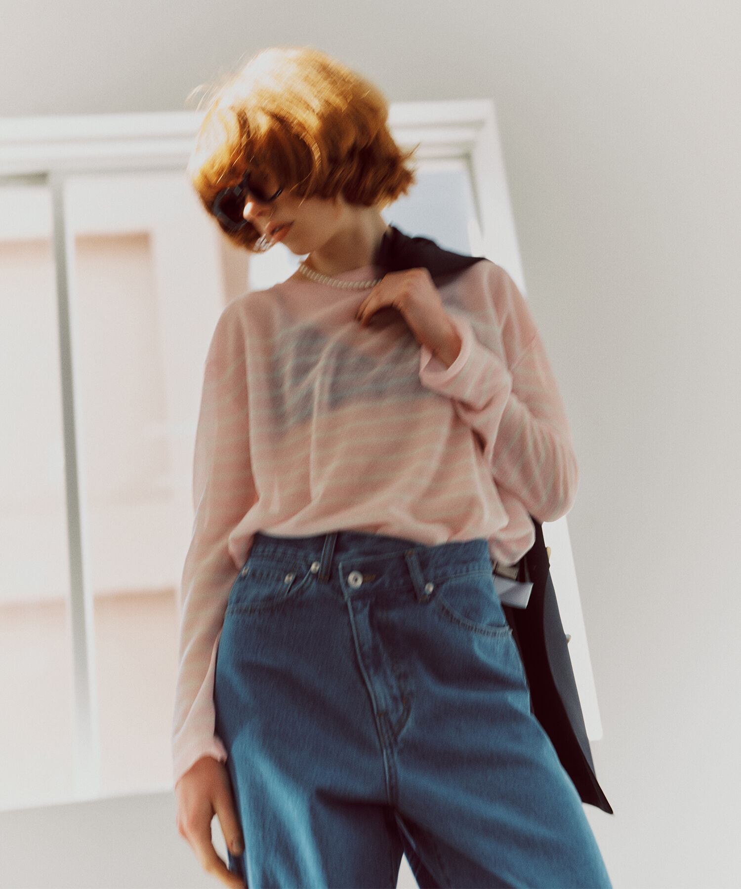  「シアーボーダーニット」|ニット・セーター|ピンク2