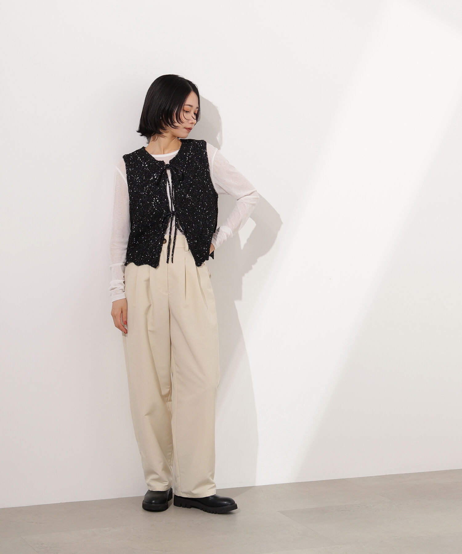  「ラメネップ透かし編みジレ」|ニット・セーター|