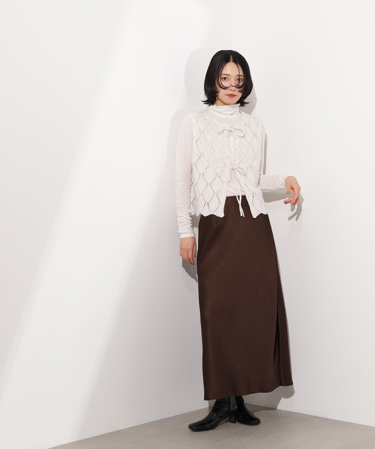  「ラメネップ透かし編みジレ」|ニット・セーター|