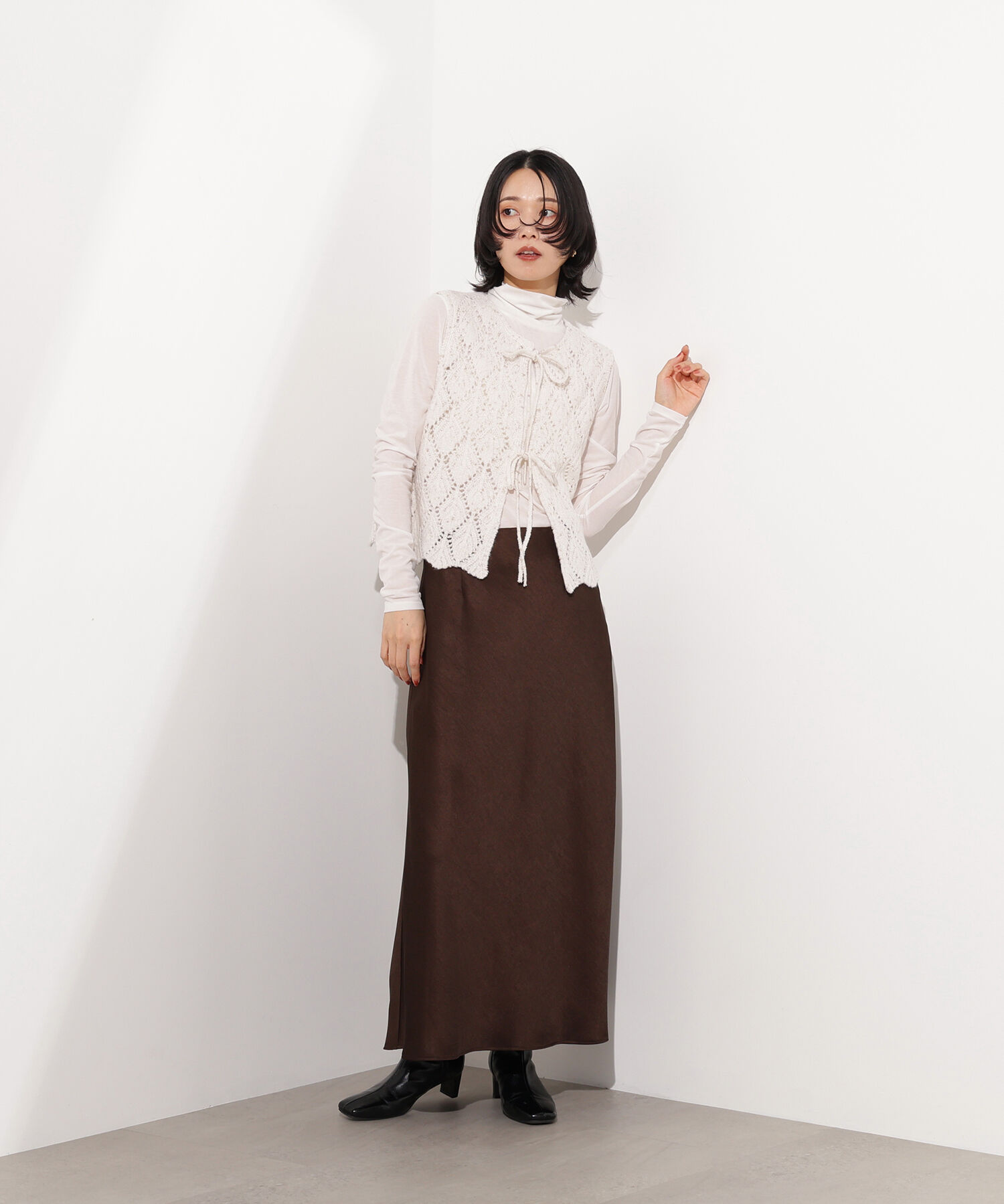  「ラメネップ透かし編みジレ」|ニット・セーター|